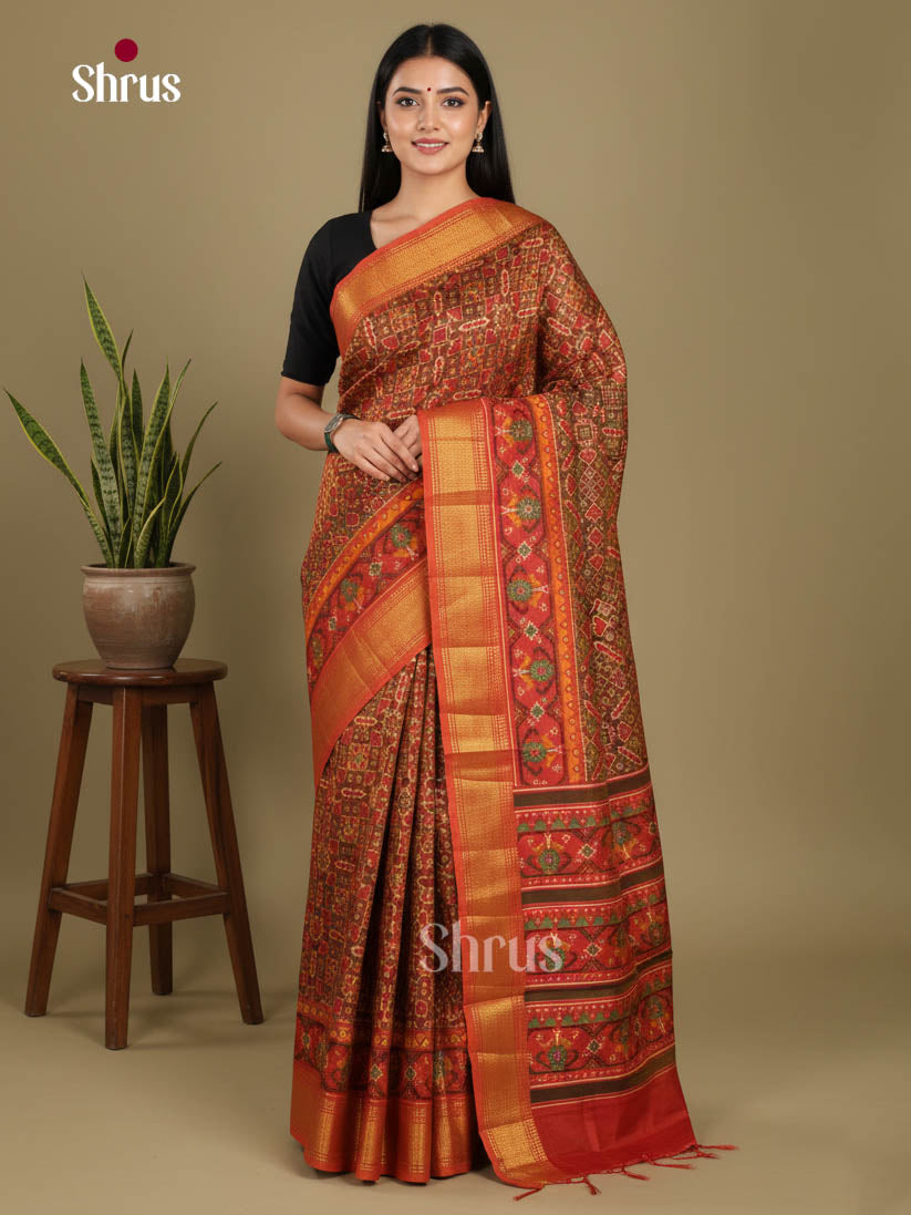 Brown & Orange - Semi Patola Saree