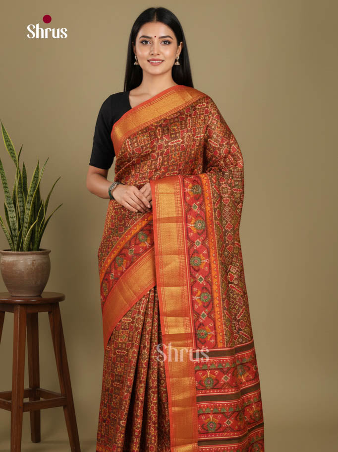 Brown & Orange - Semi Patola Saree
