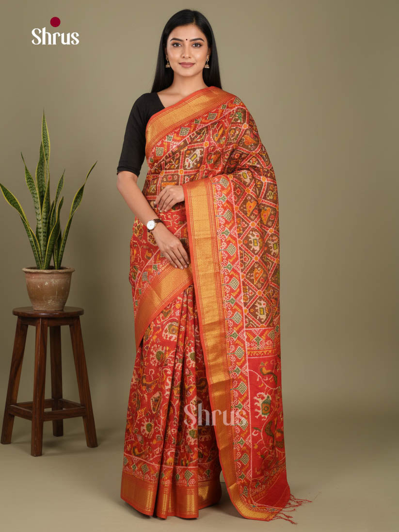 Brown & Orange - Semi Patola Saree