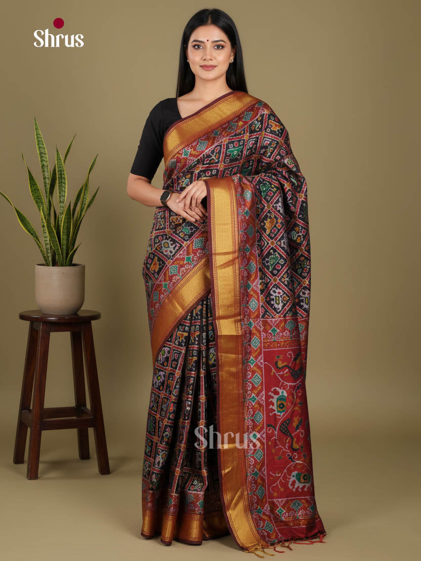 Black & Maroon - Semi Patola Saree