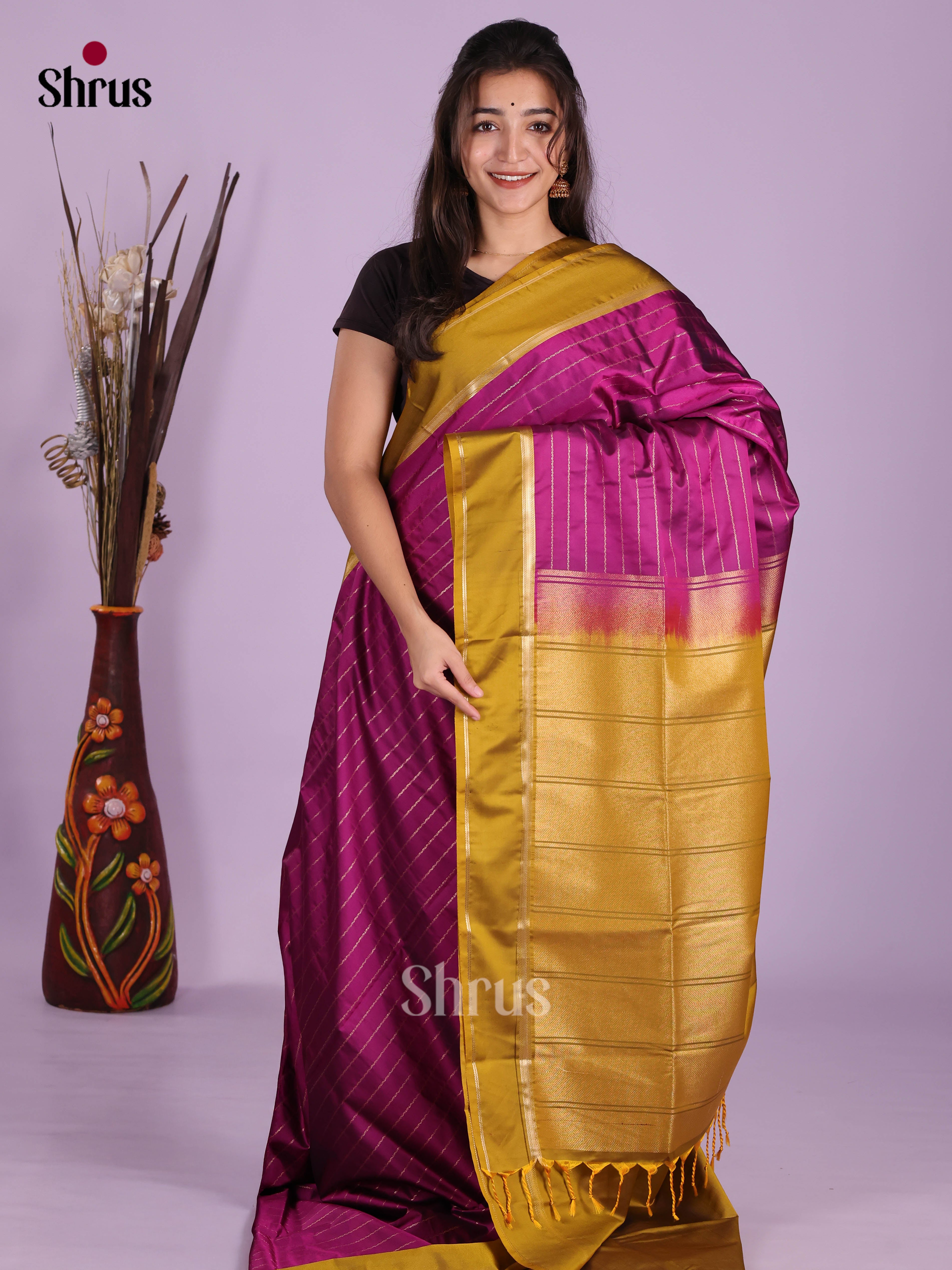 Purple & Mehandi Green- Semi Softsilk Saree