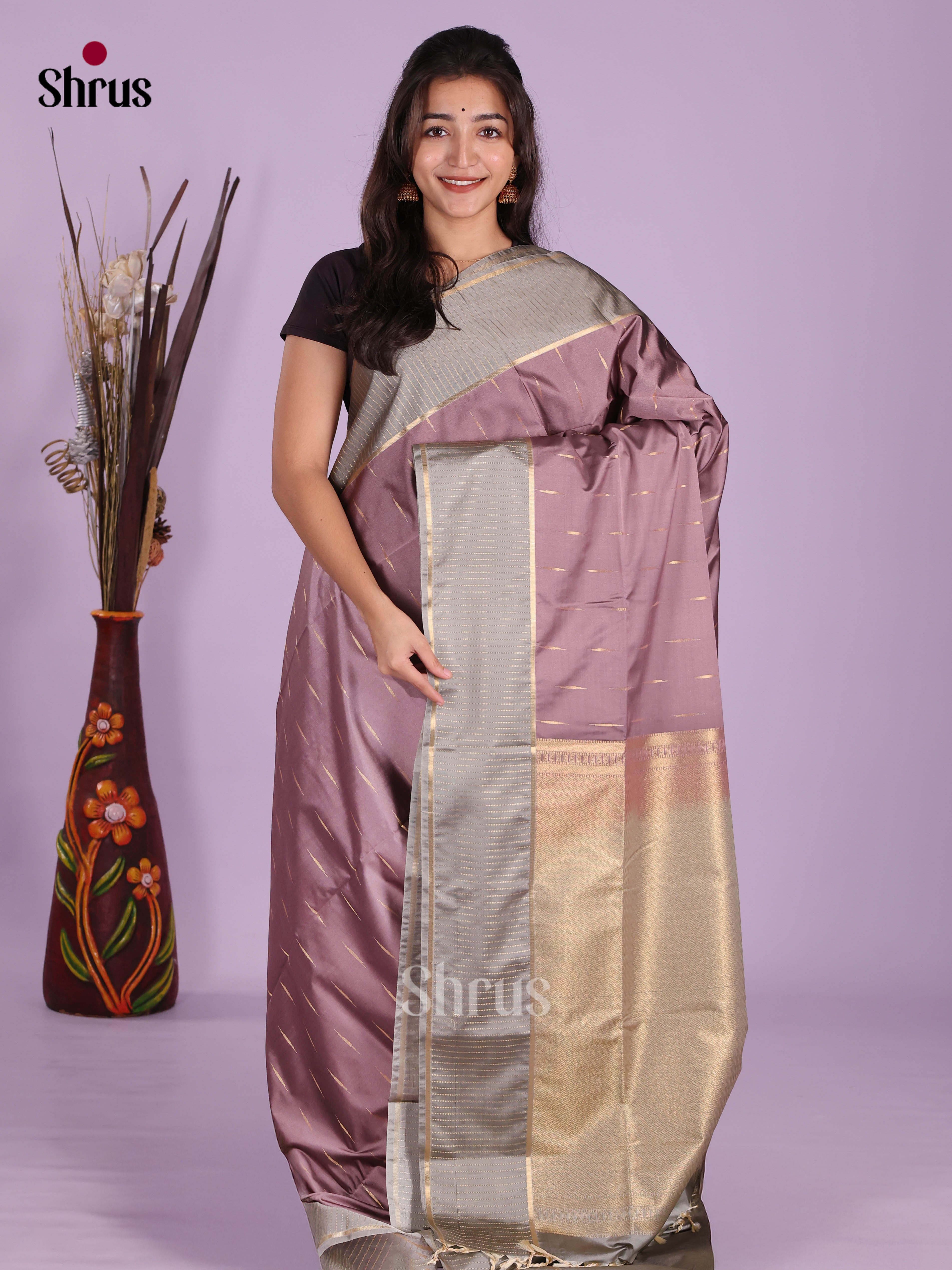 Mauve & Grey- Semi Softsilk Saree