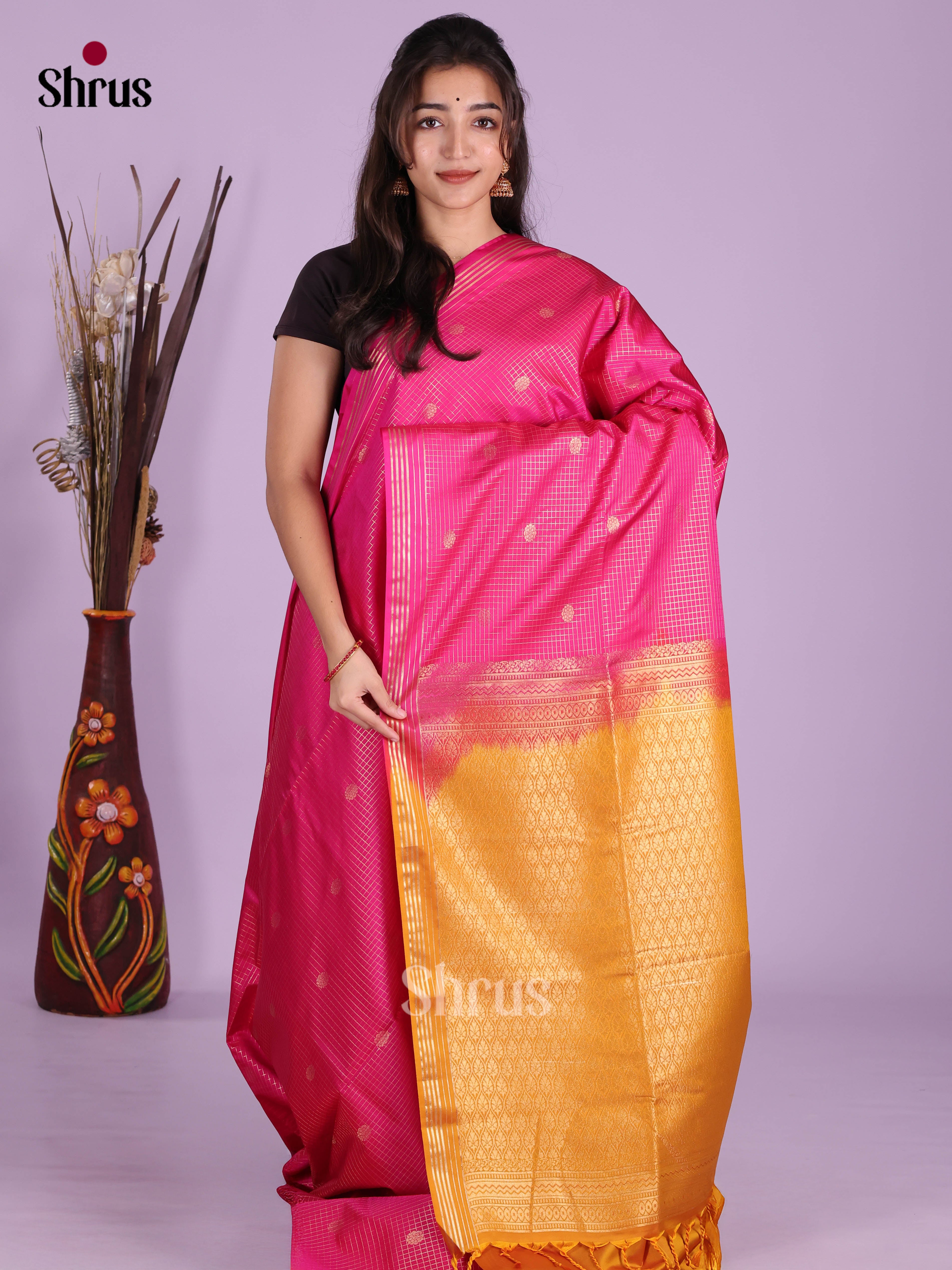 Pink & Mustard- Semi Softsilk Saree