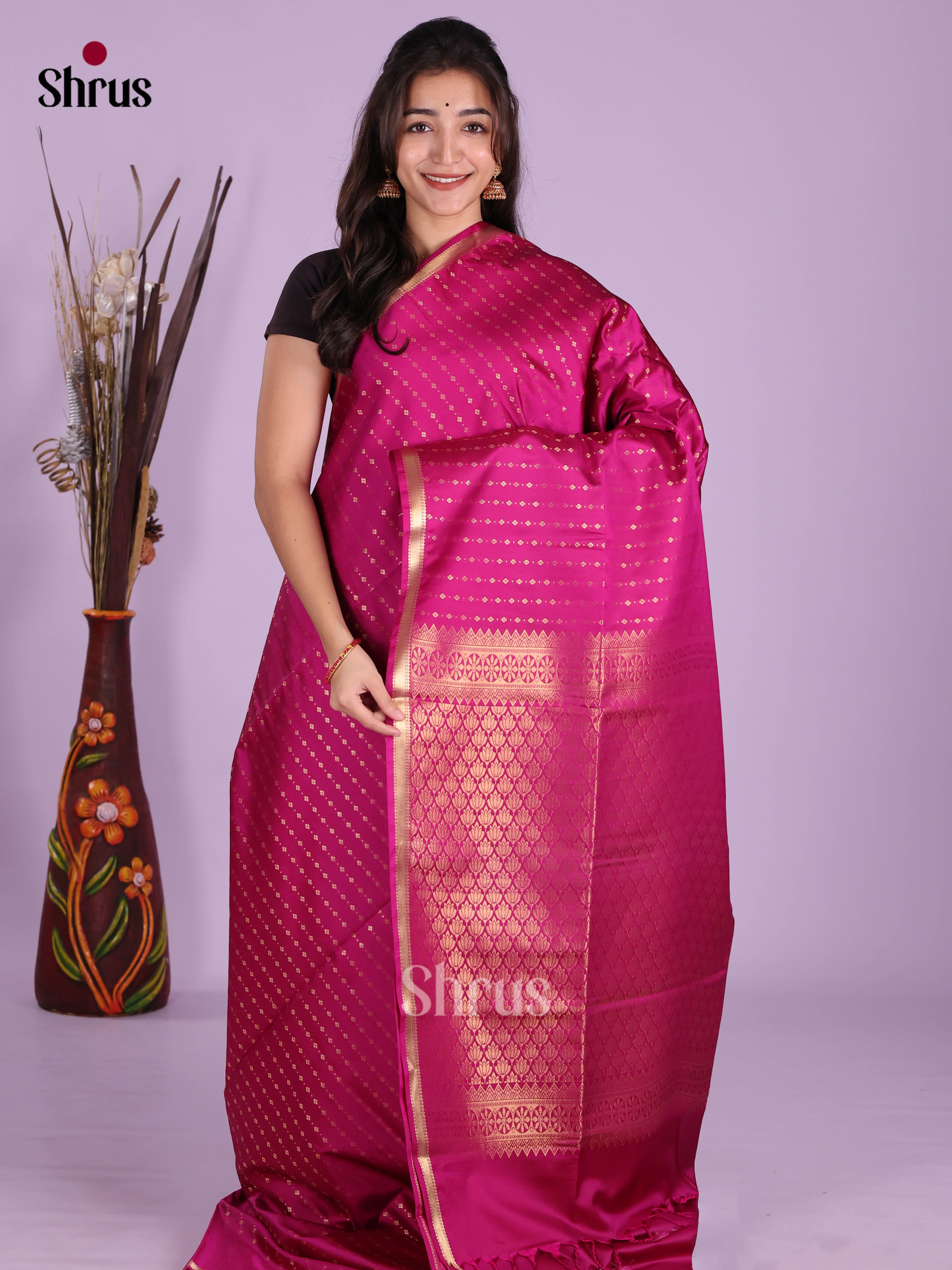 Pink - Semi Softsilk Saree