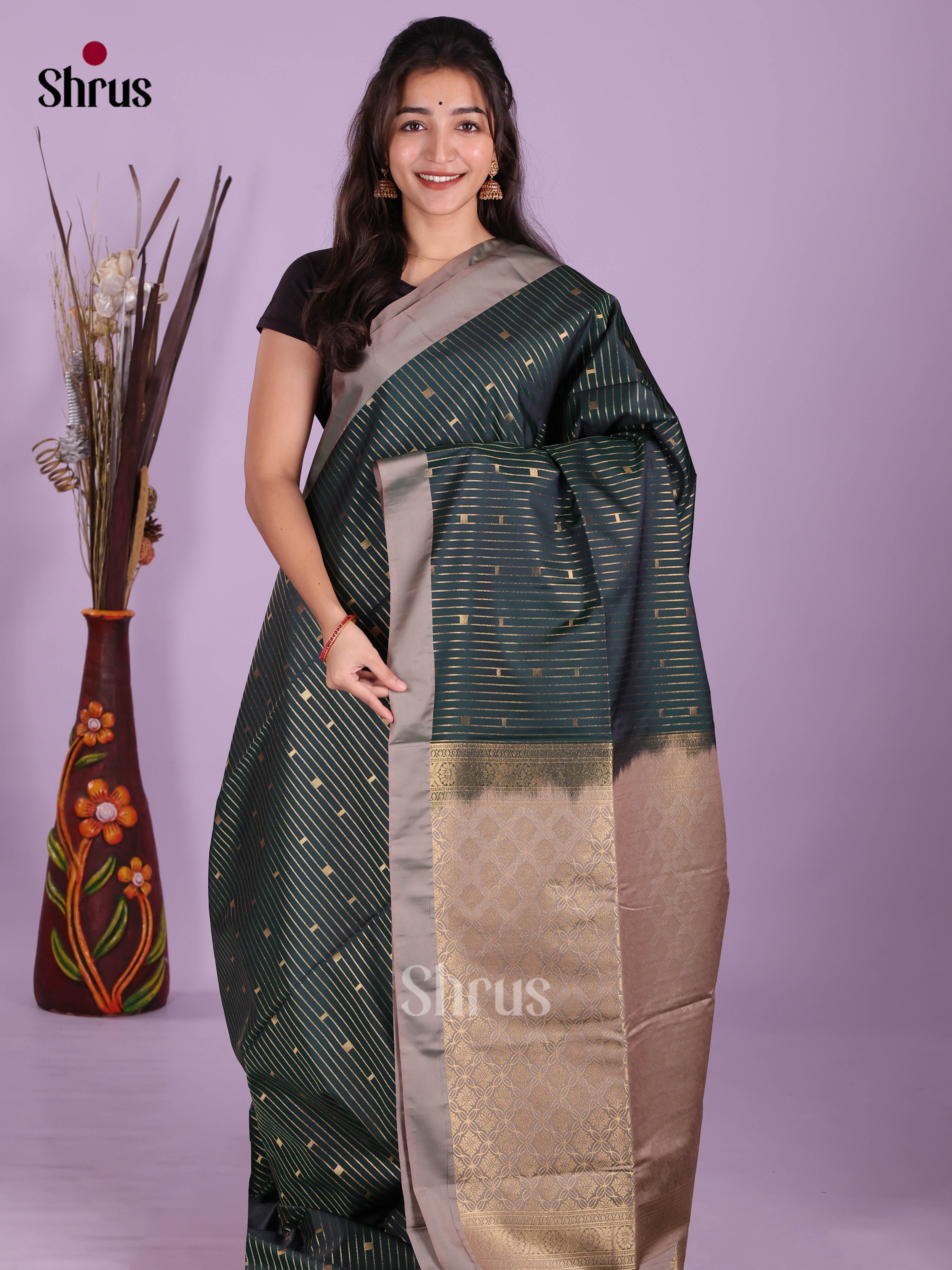 Green & Grey - Semi Softsilk Saree