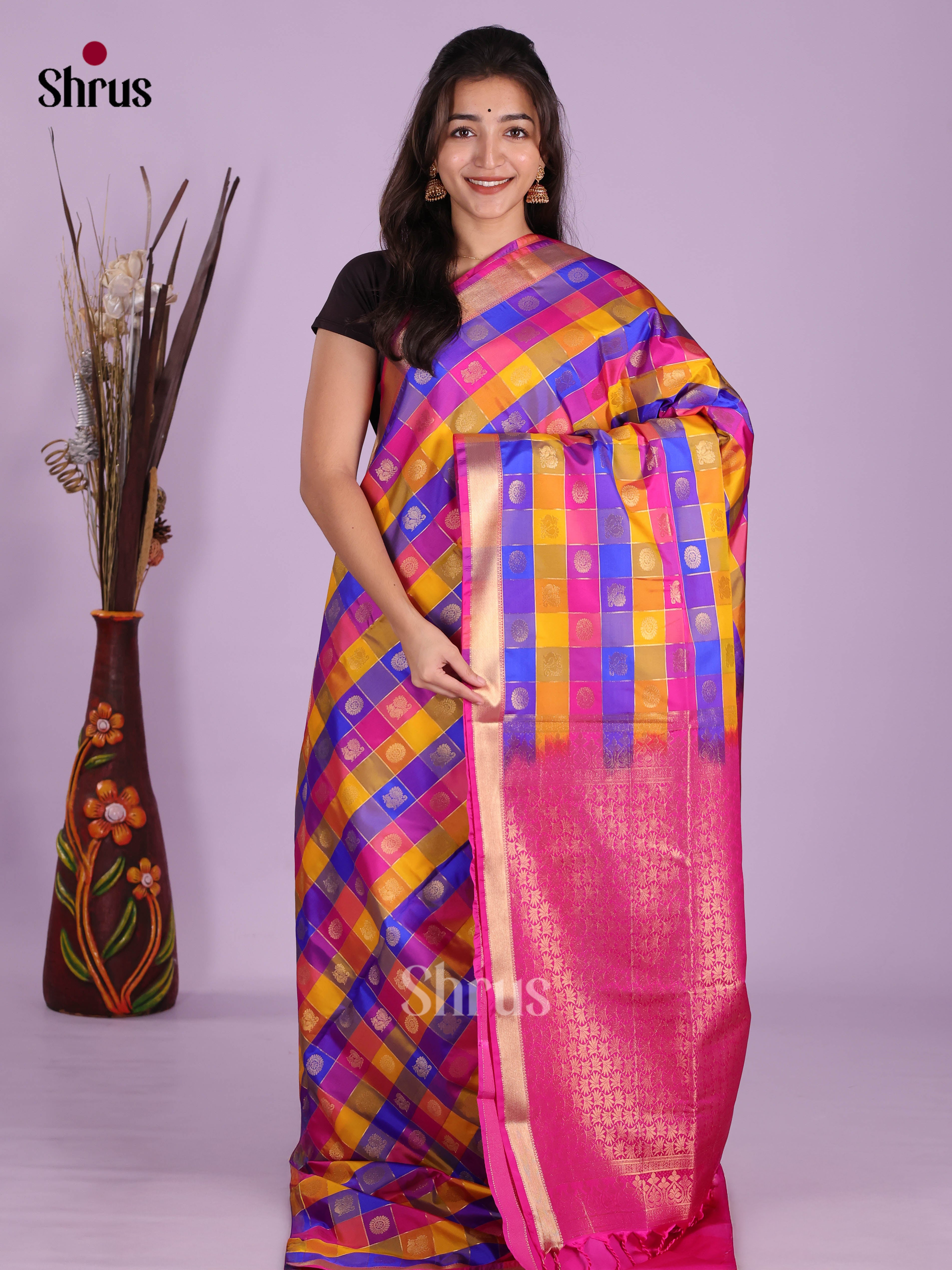 Mustard & Pink- Semi Softsilk Saree