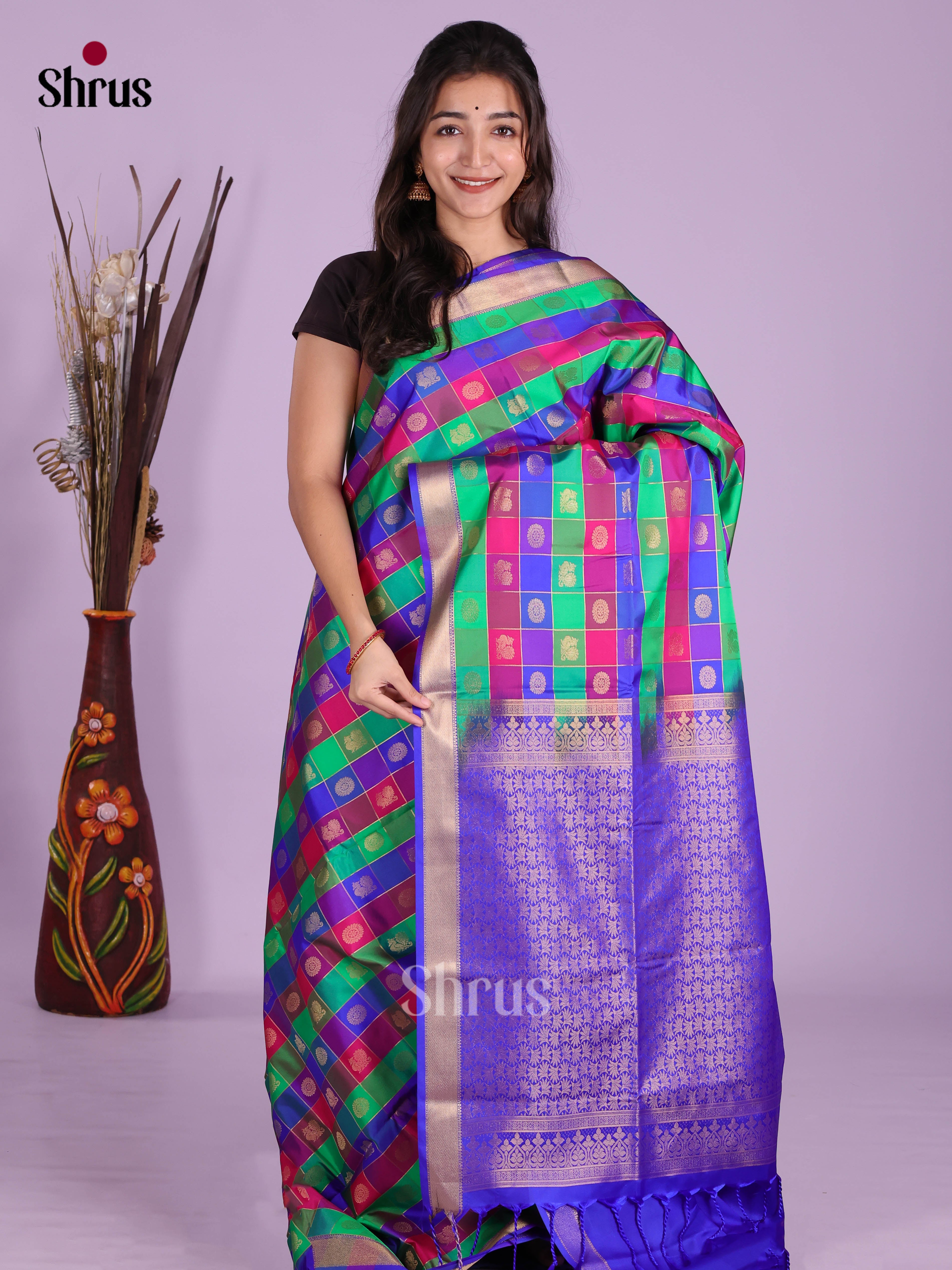 Green & Blue - Semi Softsilk Saree