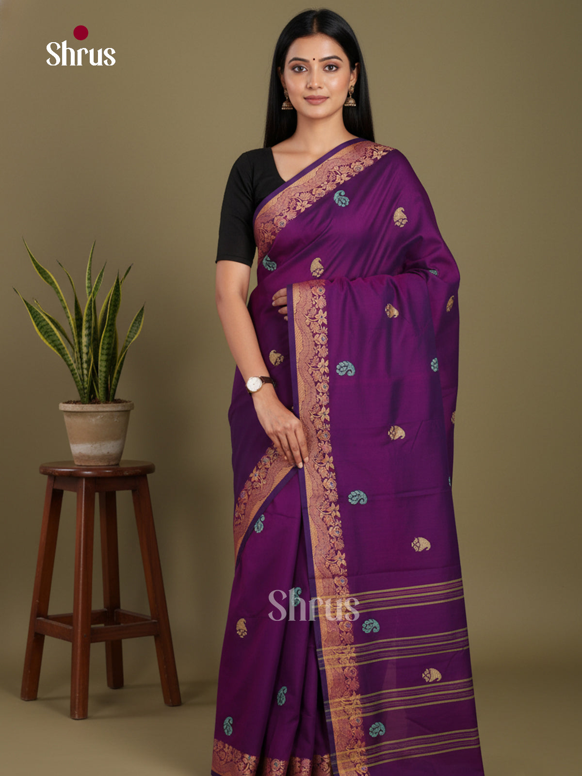 Purple- Chettinad Mix Cotton-Without Blouse Saree