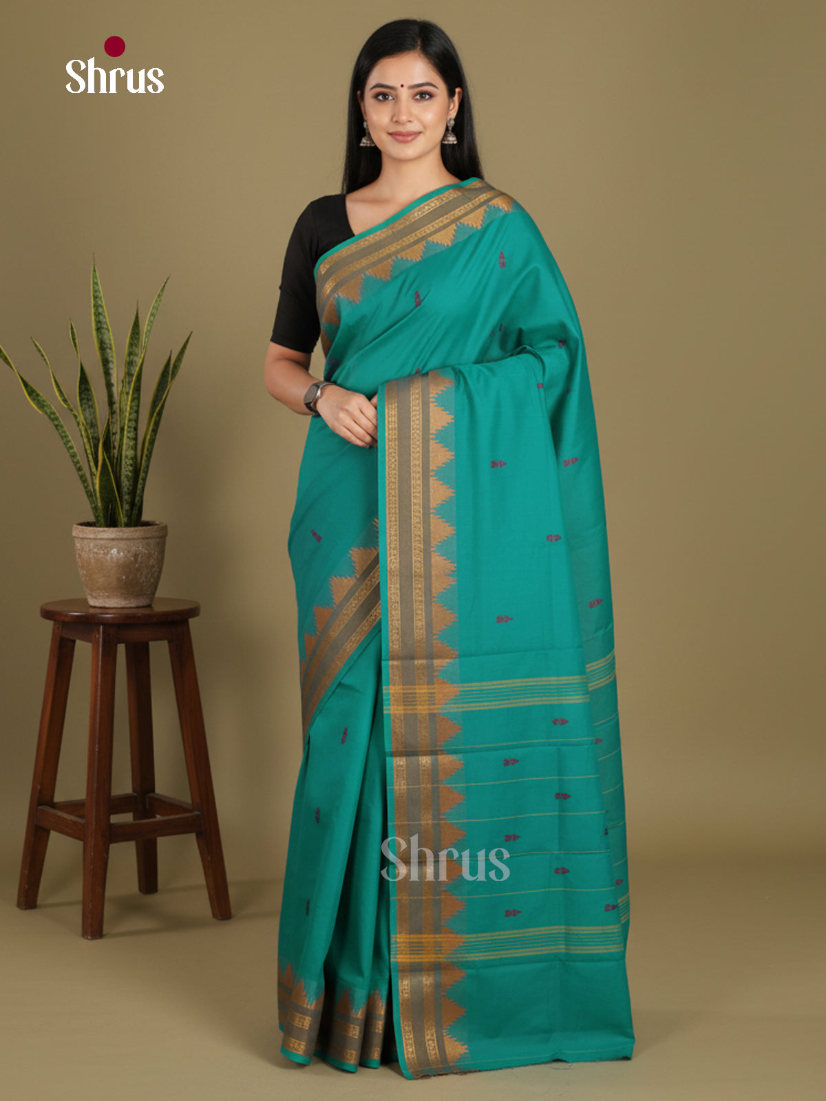 Teal - Chettinad Mix Cotton-Without Blouse Saree