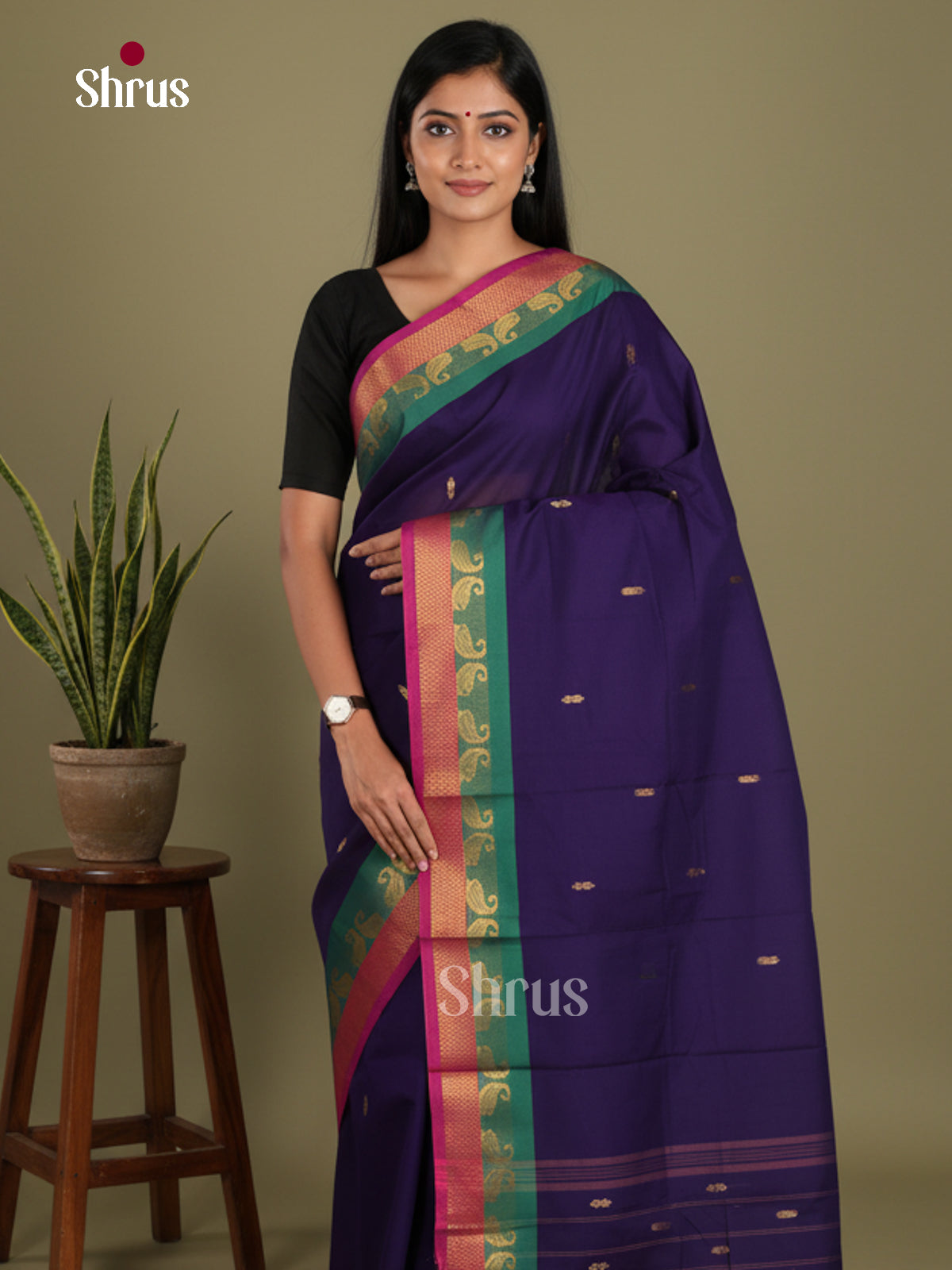 Blue & Green- Chettinad Mix Cotton-Without Blouse Saree