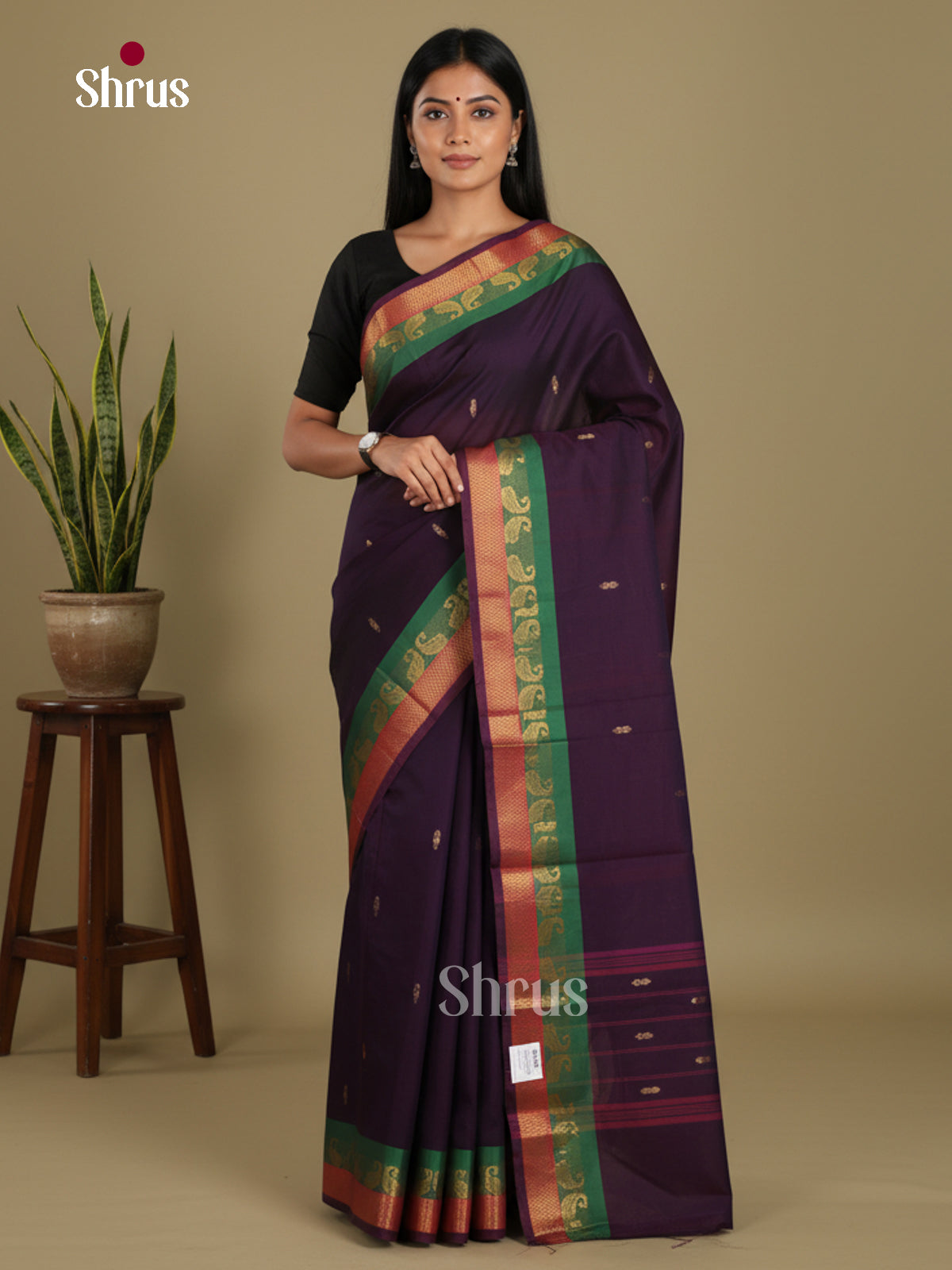 Violet & Green - Chettinad Mix Cotton-Without Blouse Saree