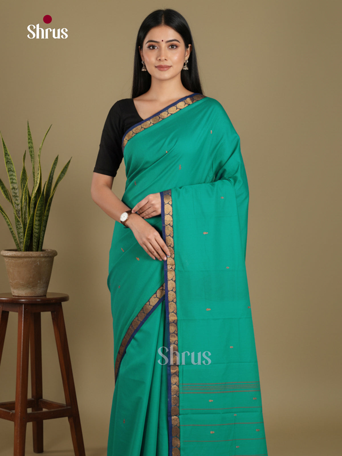 Green & Blue - Chettinad Mix Cotton-Without Blouse Saree