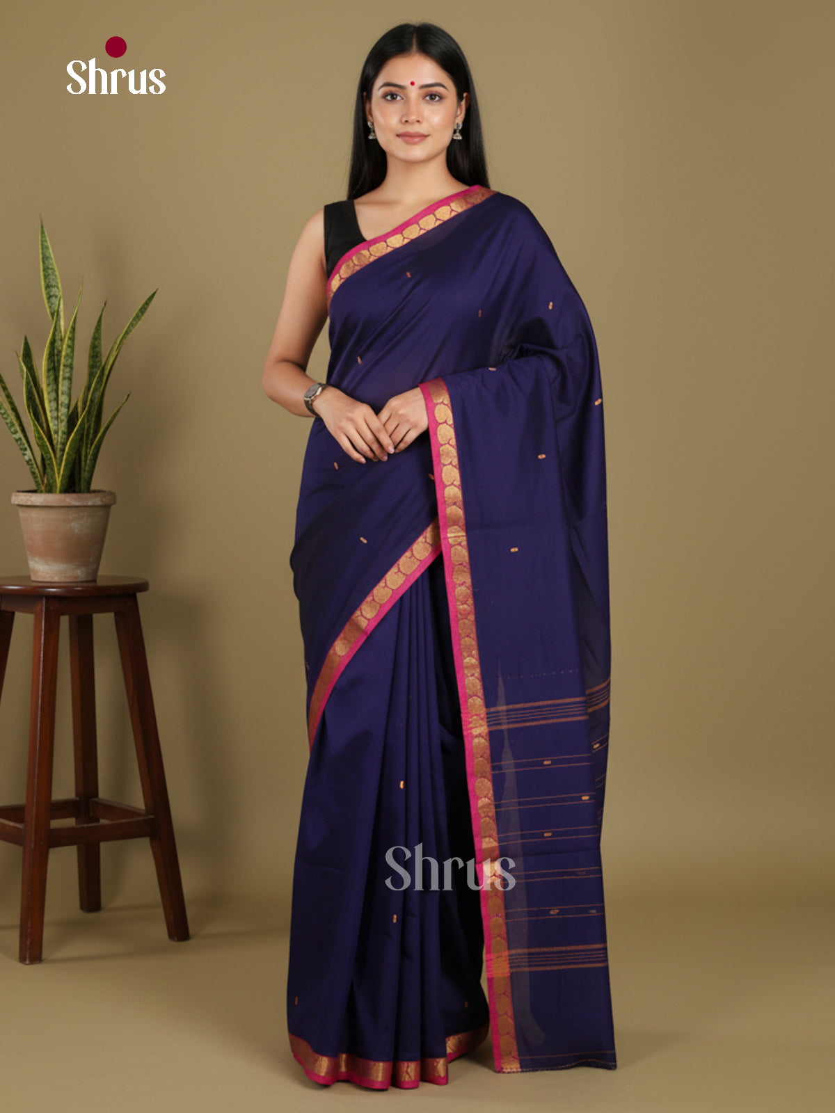 Blue & Pink- Chettinad Mix Cotton-Without Blouse Saree