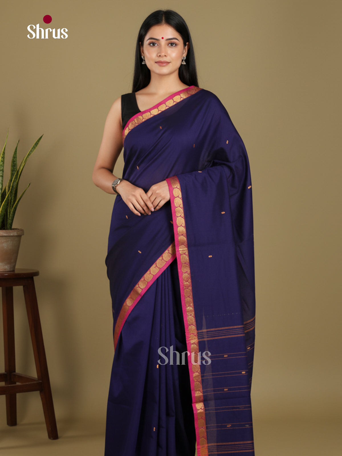 Blue & Pink- Chettinad Mix Cotton-Without Blouse Saree