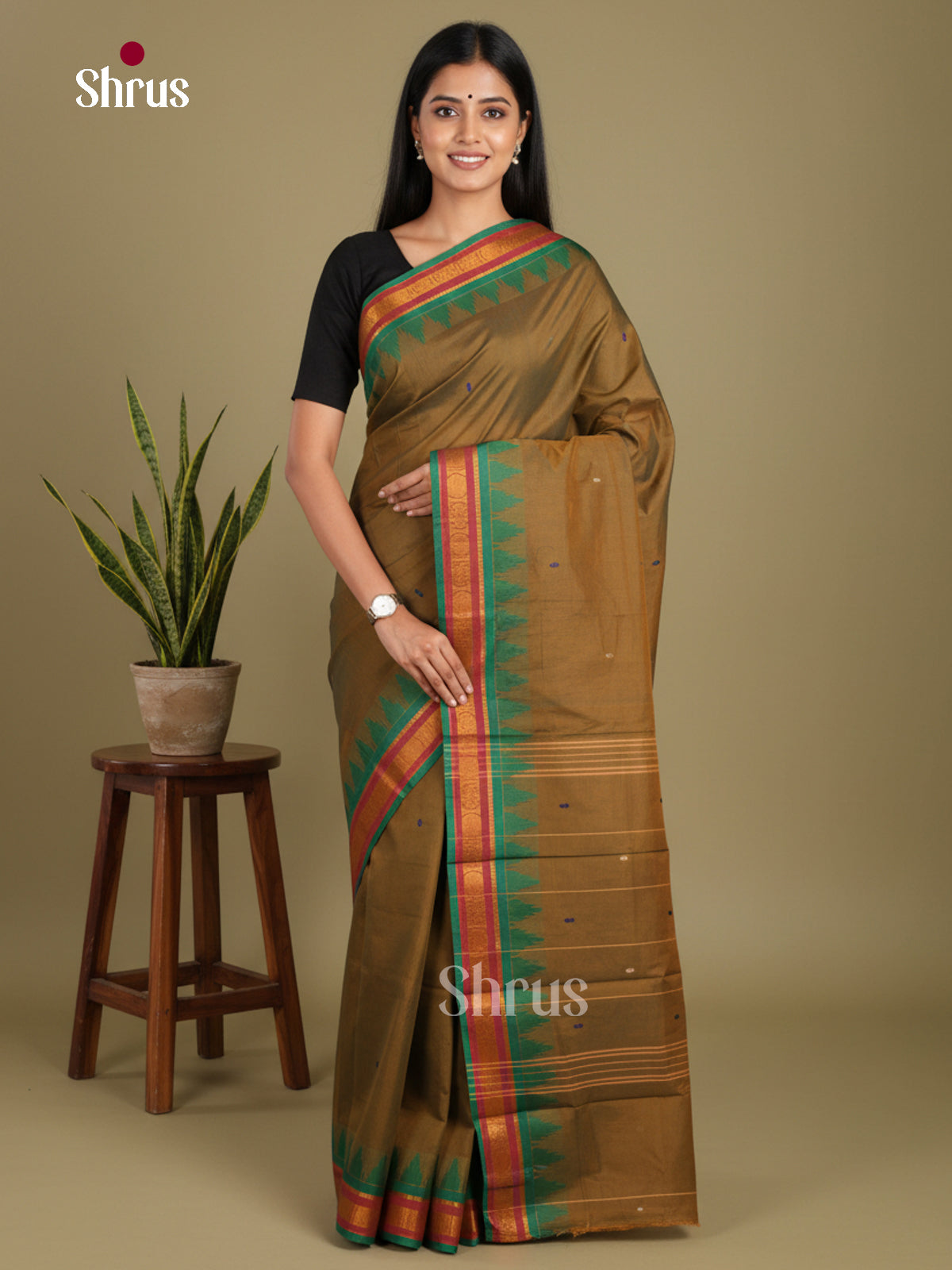 Chutney Green Green - Chettinad Mix Cotton-Without Blouse Saree