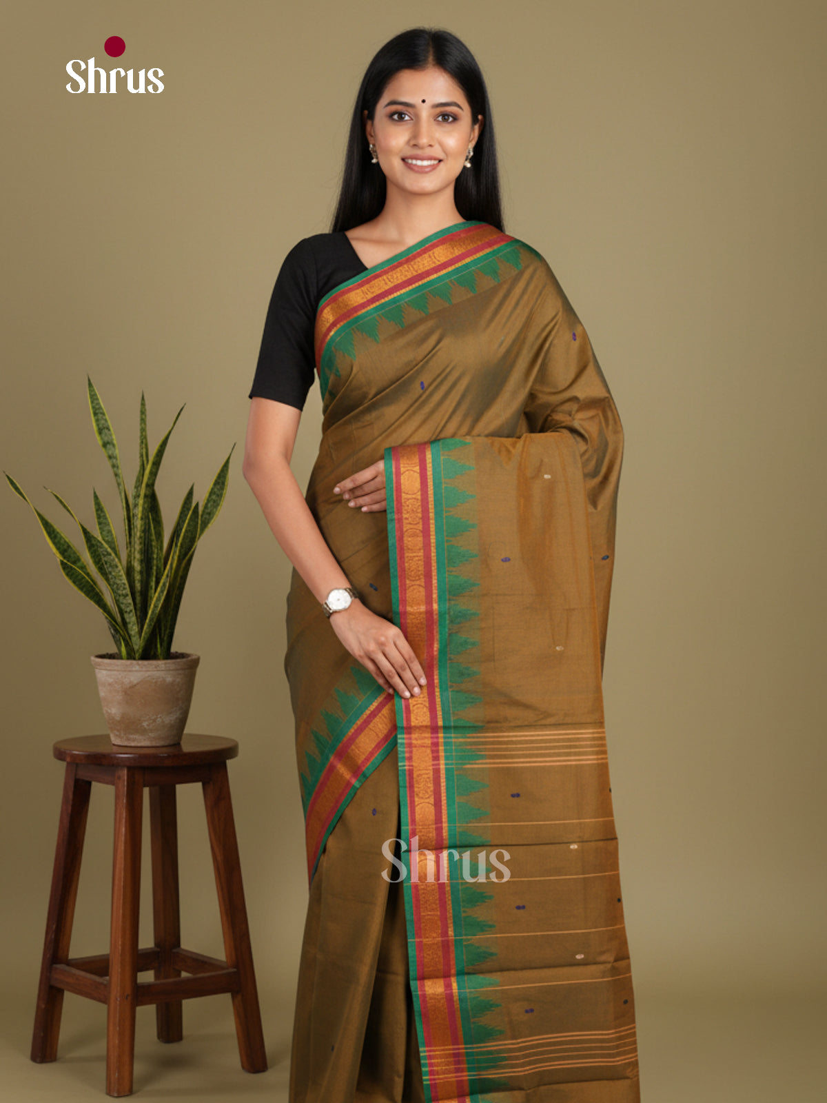 Chutney Green Green - Chettinad Mix Cotton-Without Blouse Saree