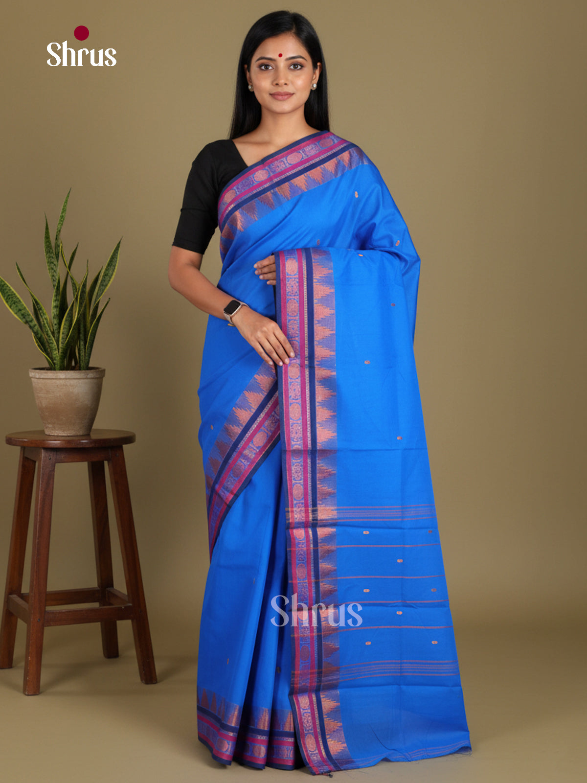 Light & Dark Blue - Chettinad Mix Cotton-Without Blouse Saree