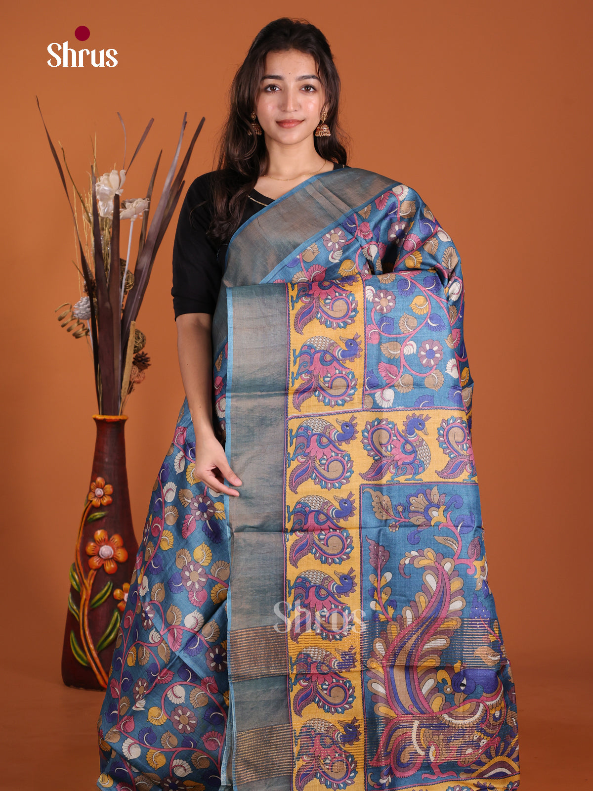 DKS15018 - Printed Tussar Saree - Shop on Shrus.com