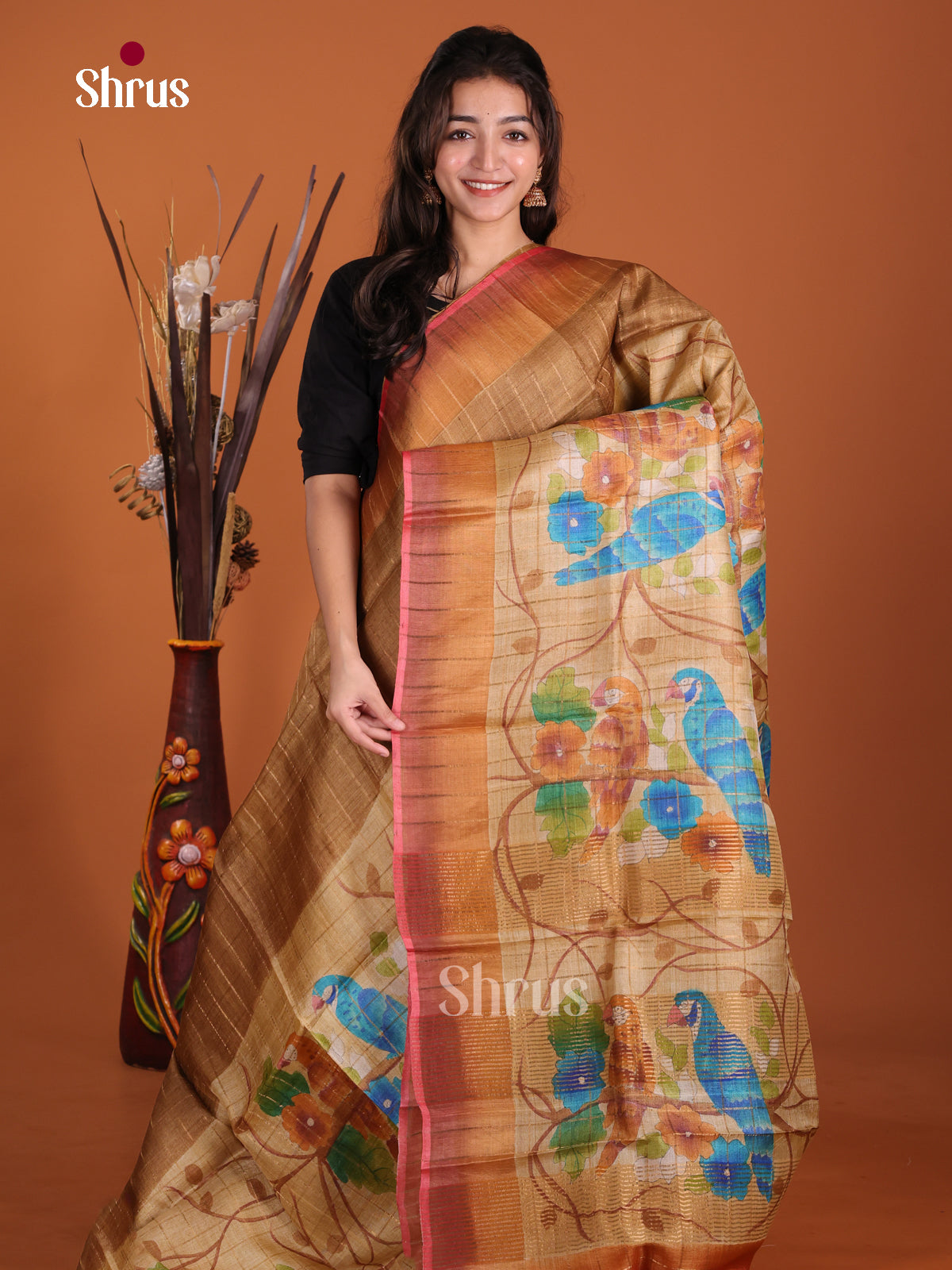 DKS15036 - Handpainted Tussar Saree