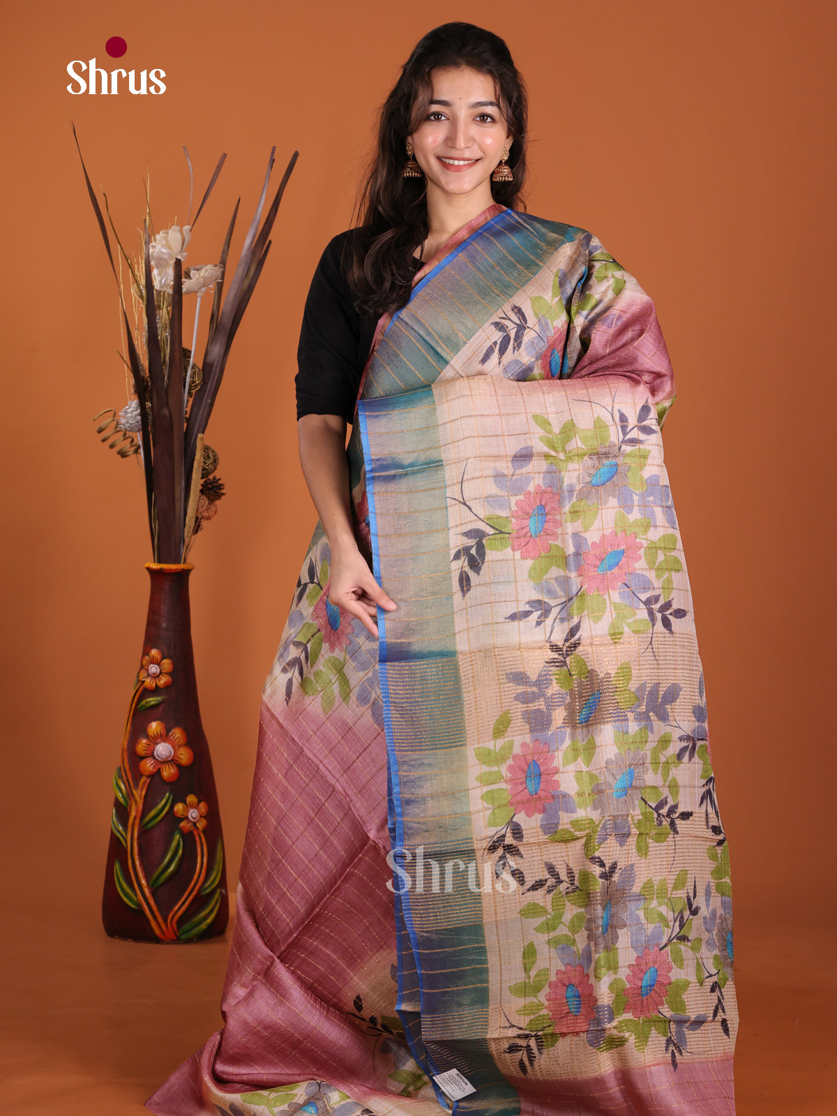 DKS15037 - Handpainted Tussar Saree - Shop on Shrus.com