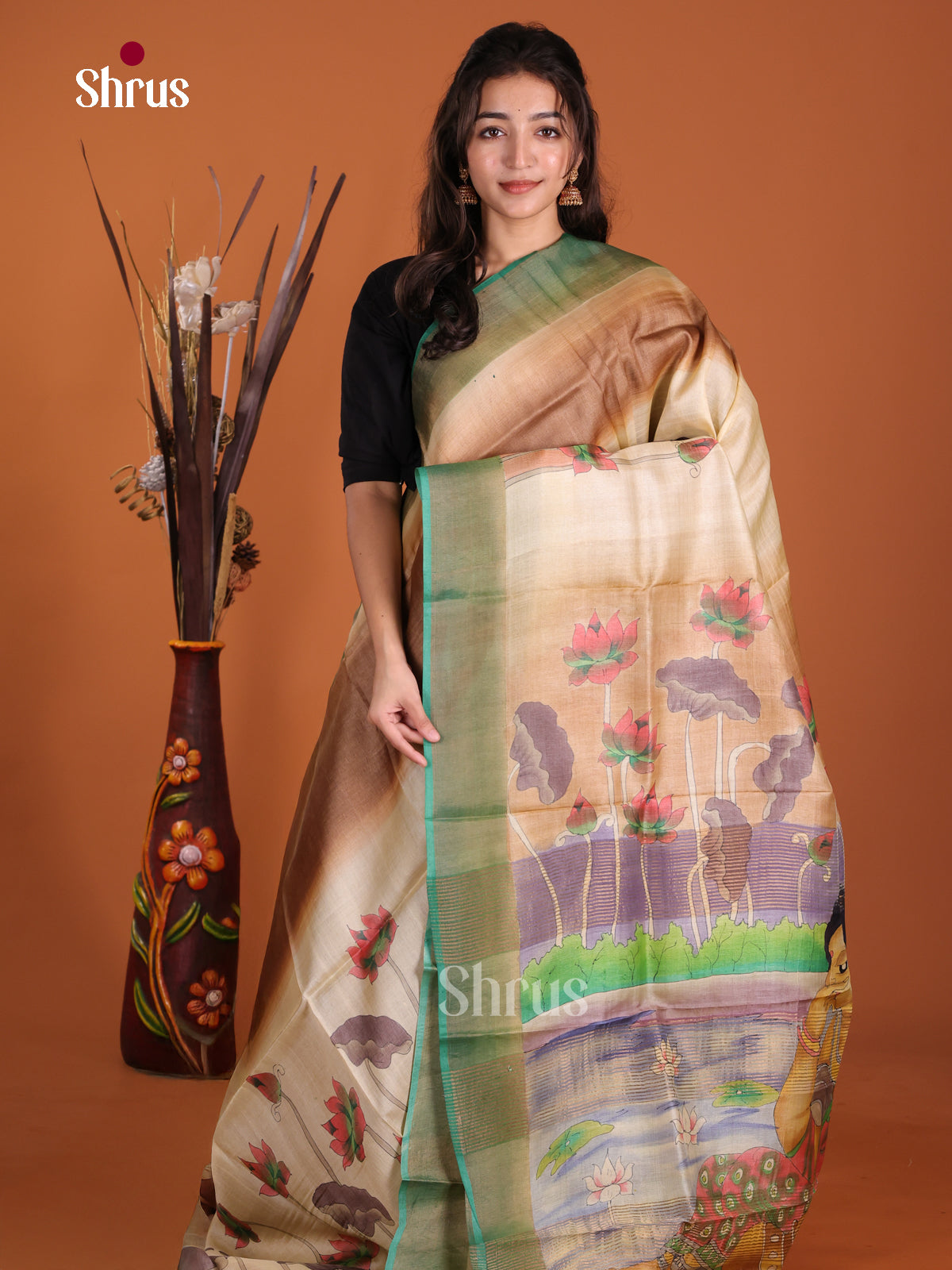 DKS15048 - Handpainted Tussar Saree