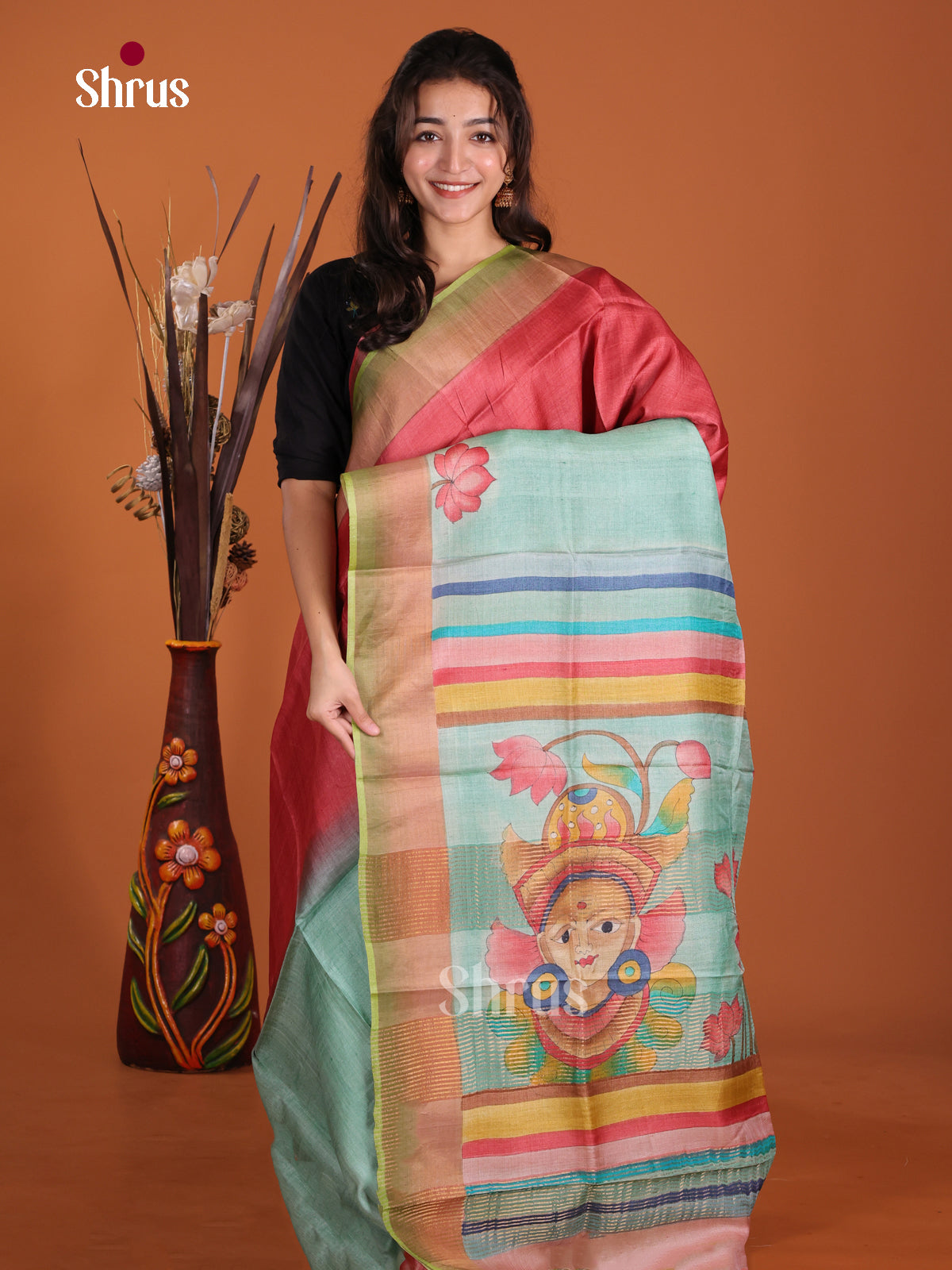 DKS15061 - Handpainted Tussar Saree