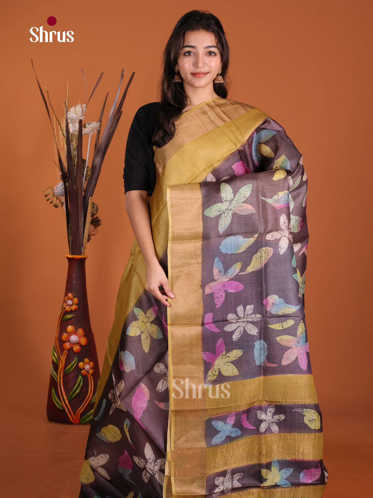 DKS15062 - Handpainted Tussar Saree - Shop on Shrus.com