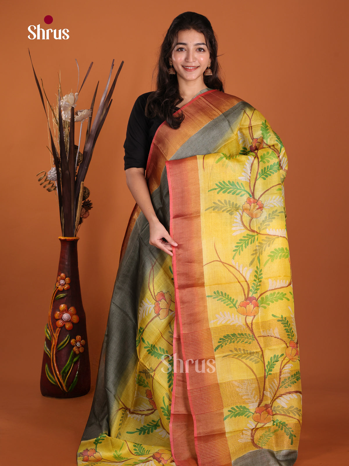 DKS15063 - Handpainted Tussar Saree - Shop on Shrus.com