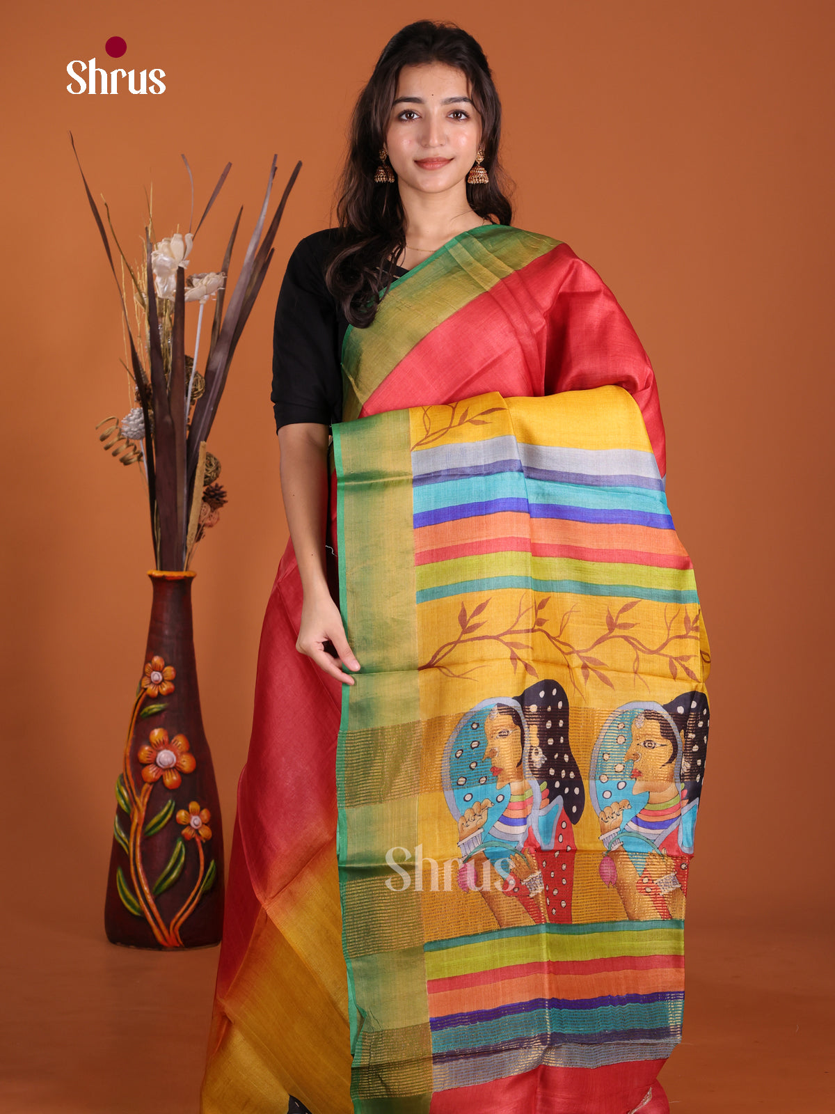 DKS15067 - Handpainted Tussar Saree