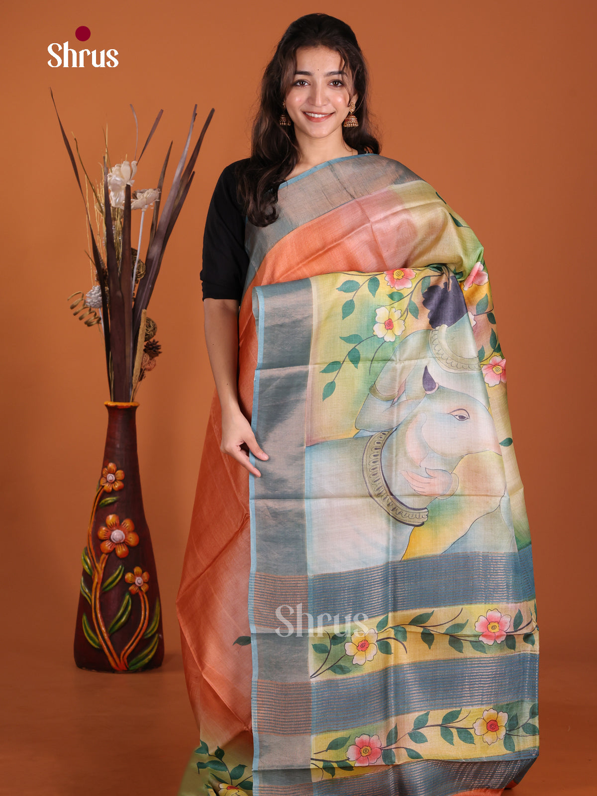 DKS15069 - Handpainted Tussar Saree