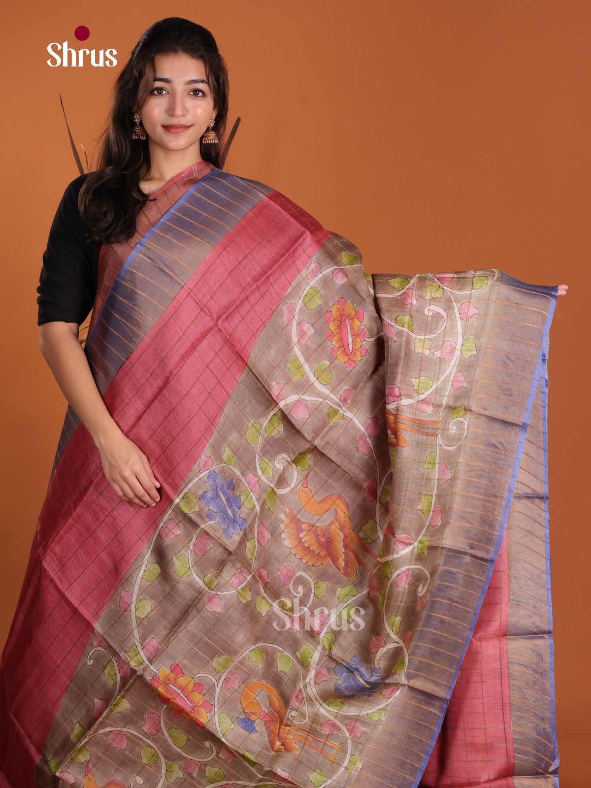 DKS15070 - Handpainted Tussar Saree - Shop on Shrus.com