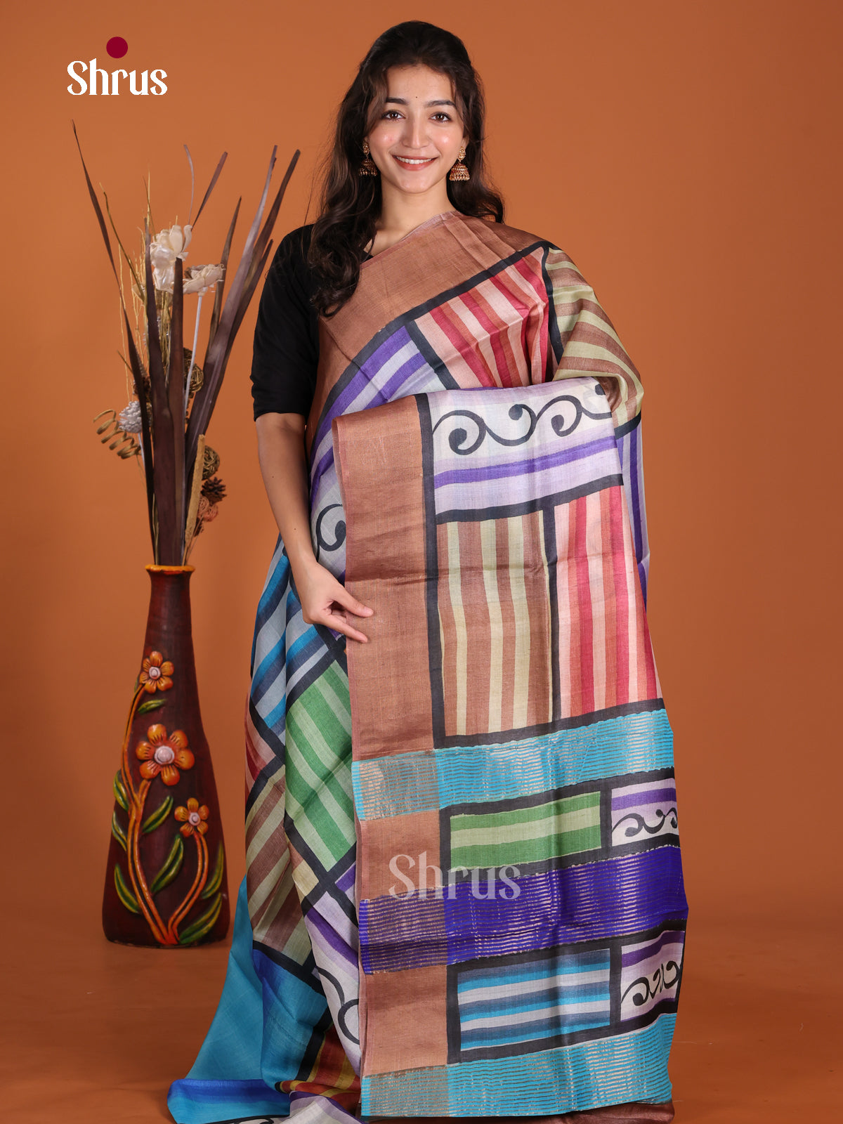 DKS15071 - Handpainted Tussar Saree
