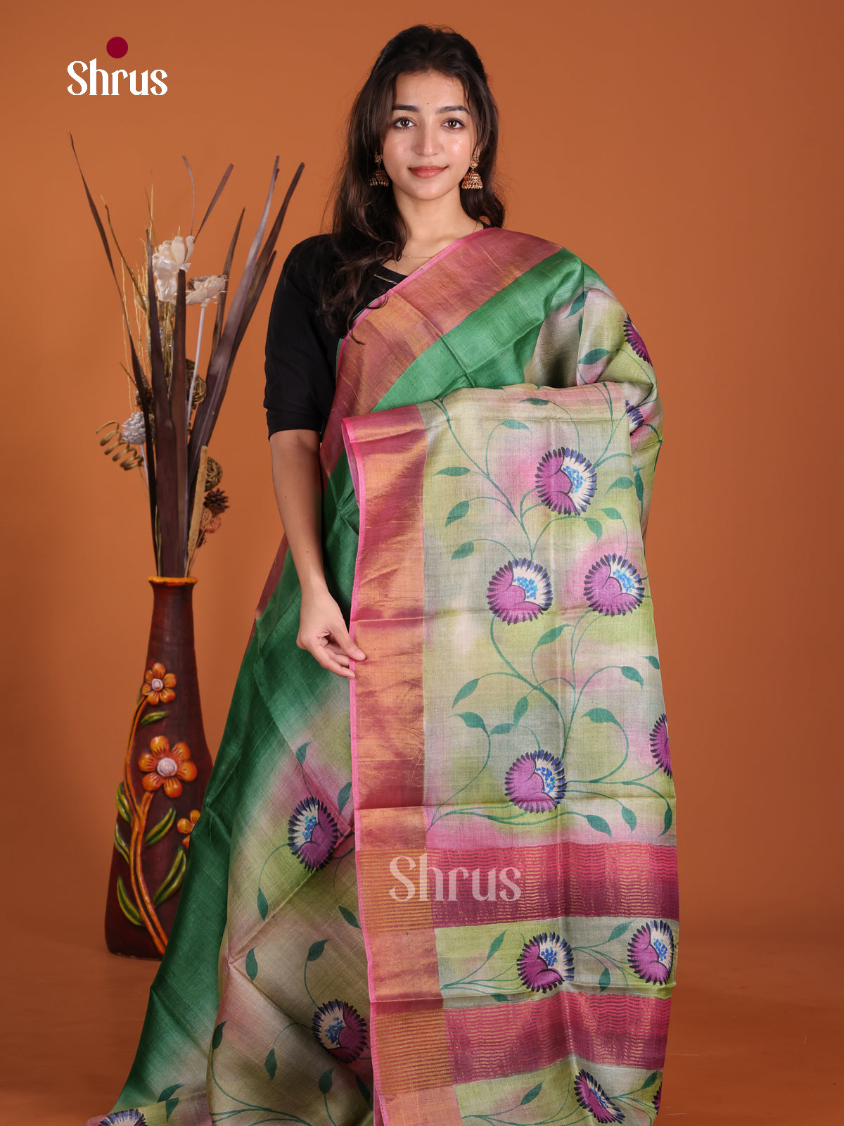 DKS15073 - Handpainted Tussar Saree
