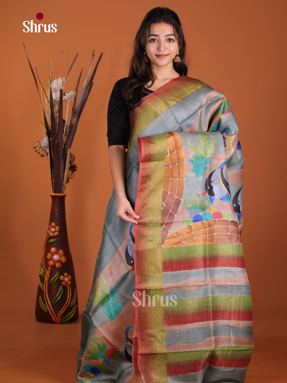DKS15076 - Handpainted Tussar Saree