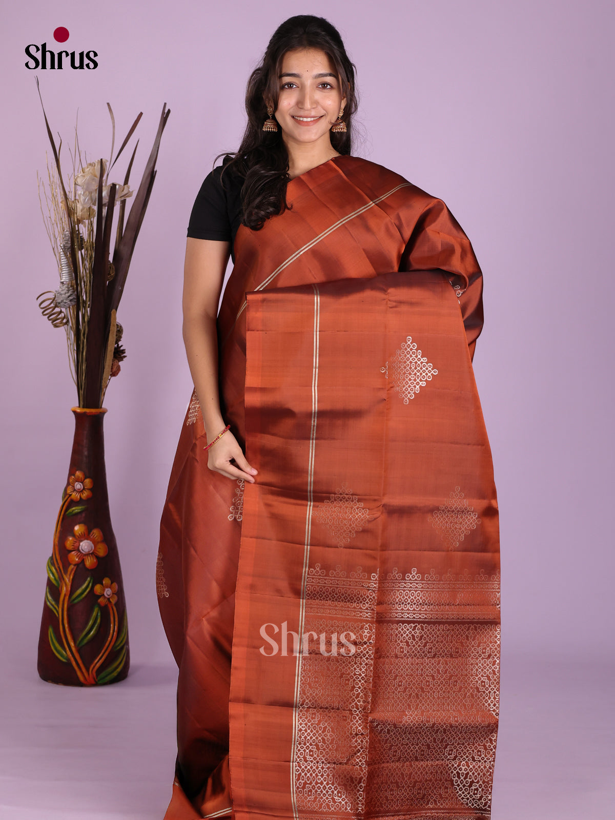 Radiant Rust Soft Silk Saree With Zari Woven Kolam Motifs & Brocade Pallu