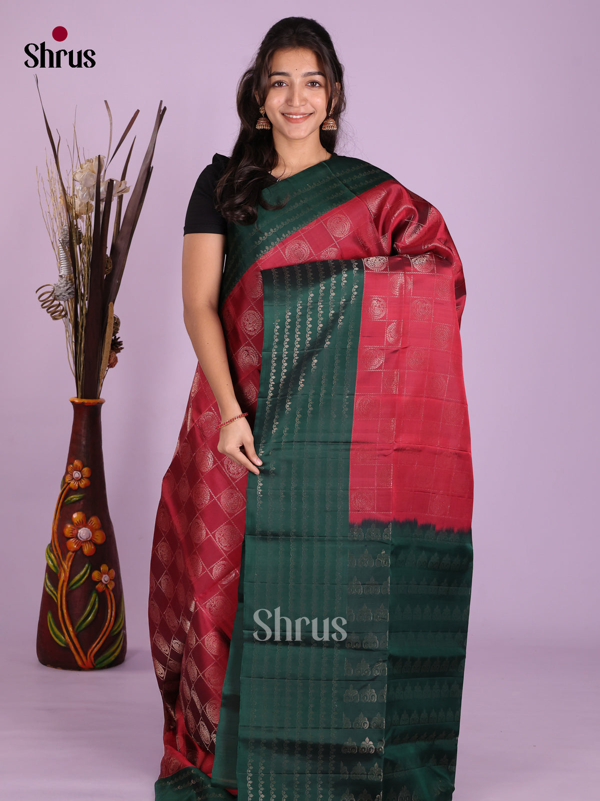 Classic Maroon & Green Soft Silk Saree With Zari Checks, Buttas & Brocade Pallu