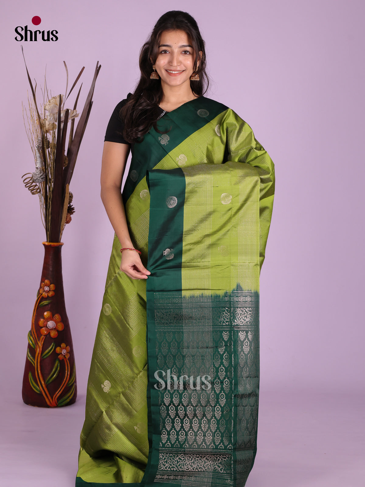 Exquisite Lite Green & Green Soft Silk Saree with Zari Stripes, Buttas & Brocade Pallu
