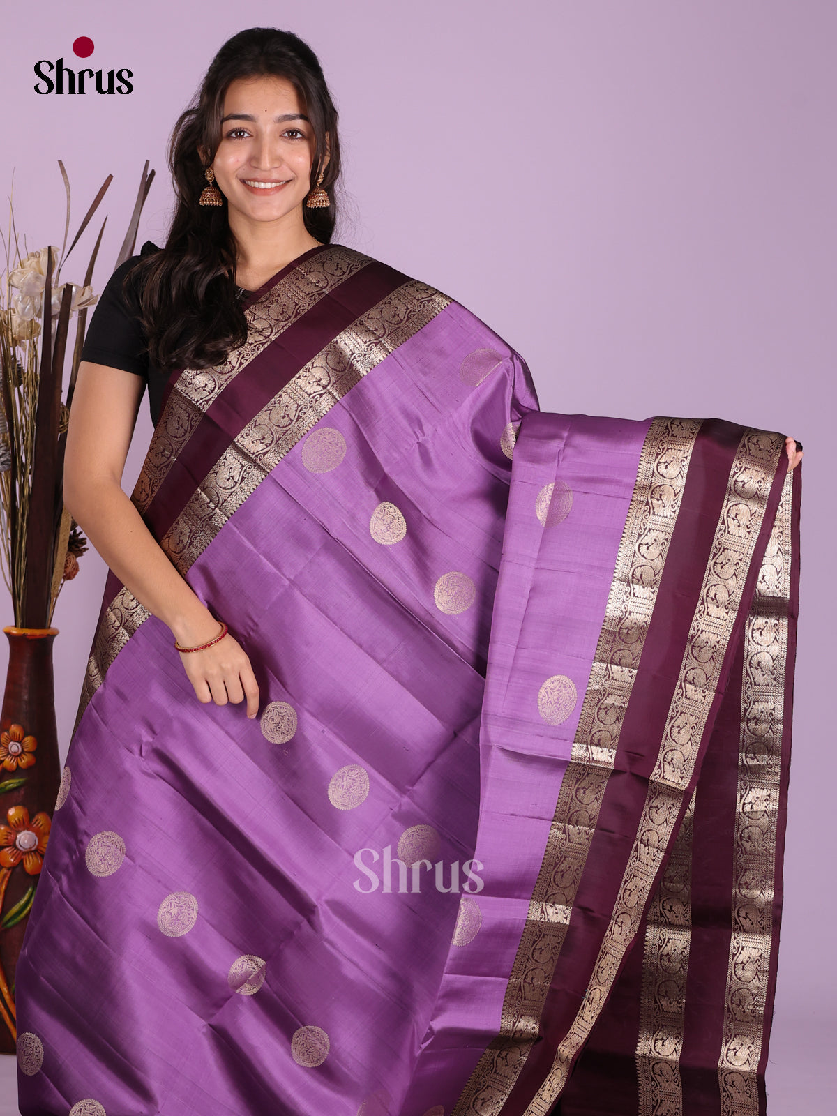 Beautifully Chic Lavender Soft Silk Saree with zari motifs & rettaipet zari border