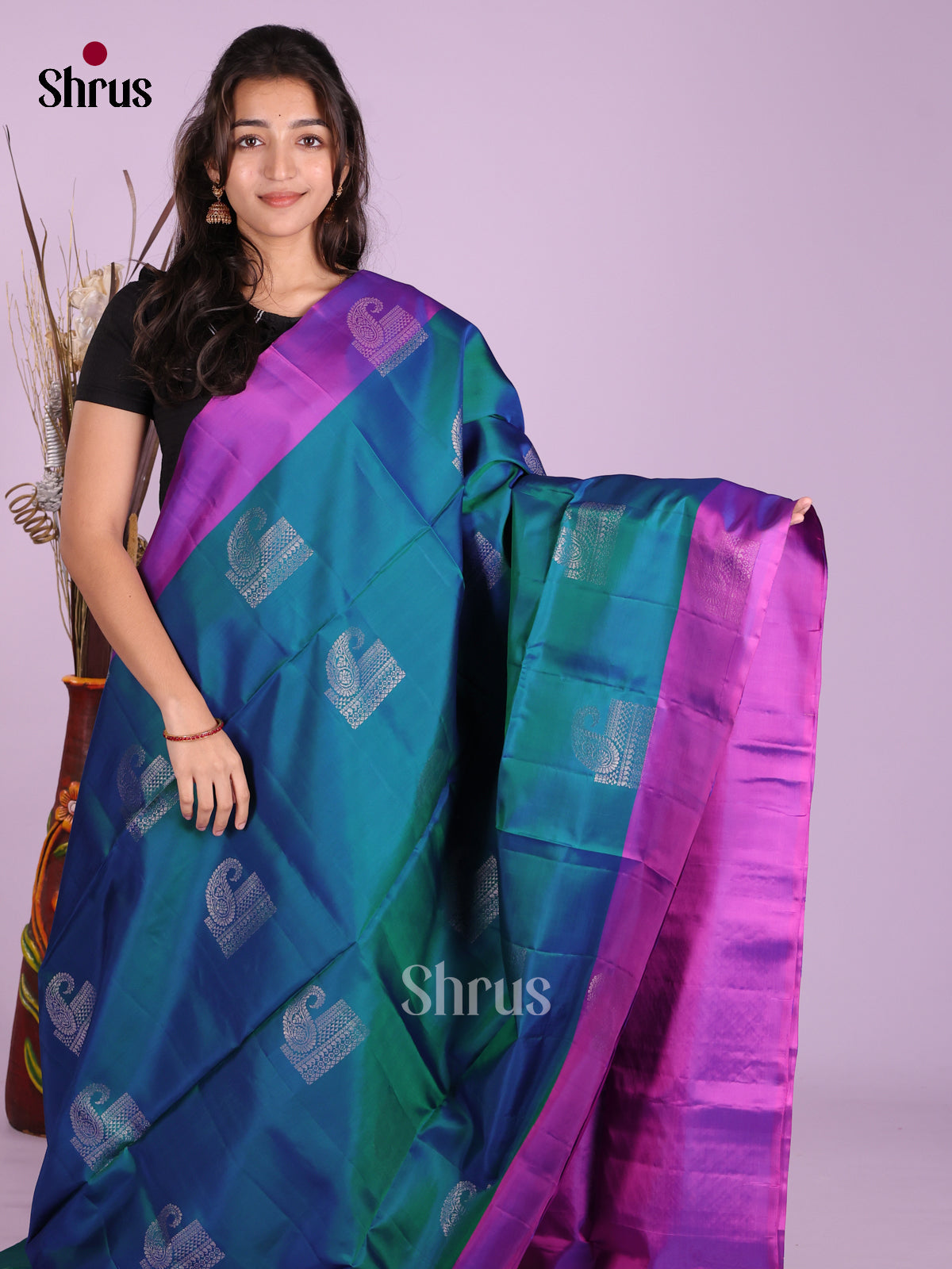 Peacock Blue & Purple - Softsilk-halfpure Saree