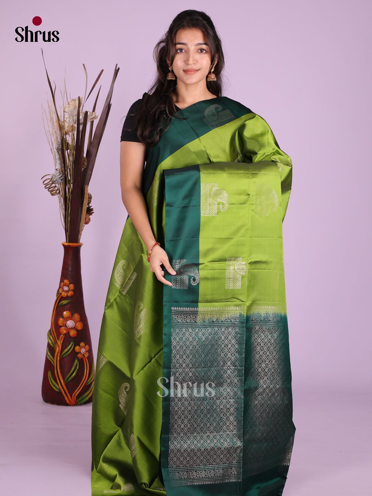 Light Green & Green - Softsilk-halfpure Saree - Shop on Shrus.com
