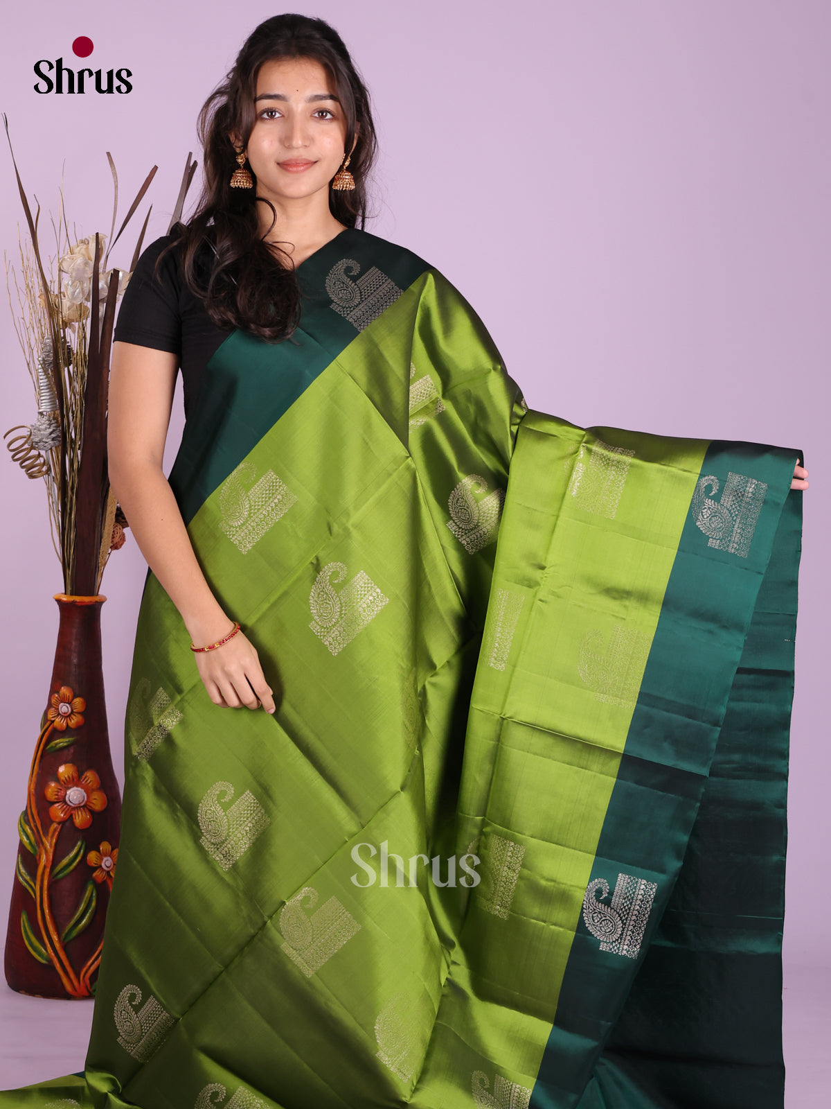 Light Green & Green - Softsilk-halfpure Saree - Shop on Shrus.com