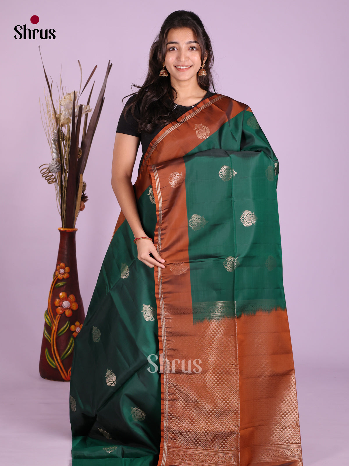 Green & Rust- Softsilk-halfpure Saree
