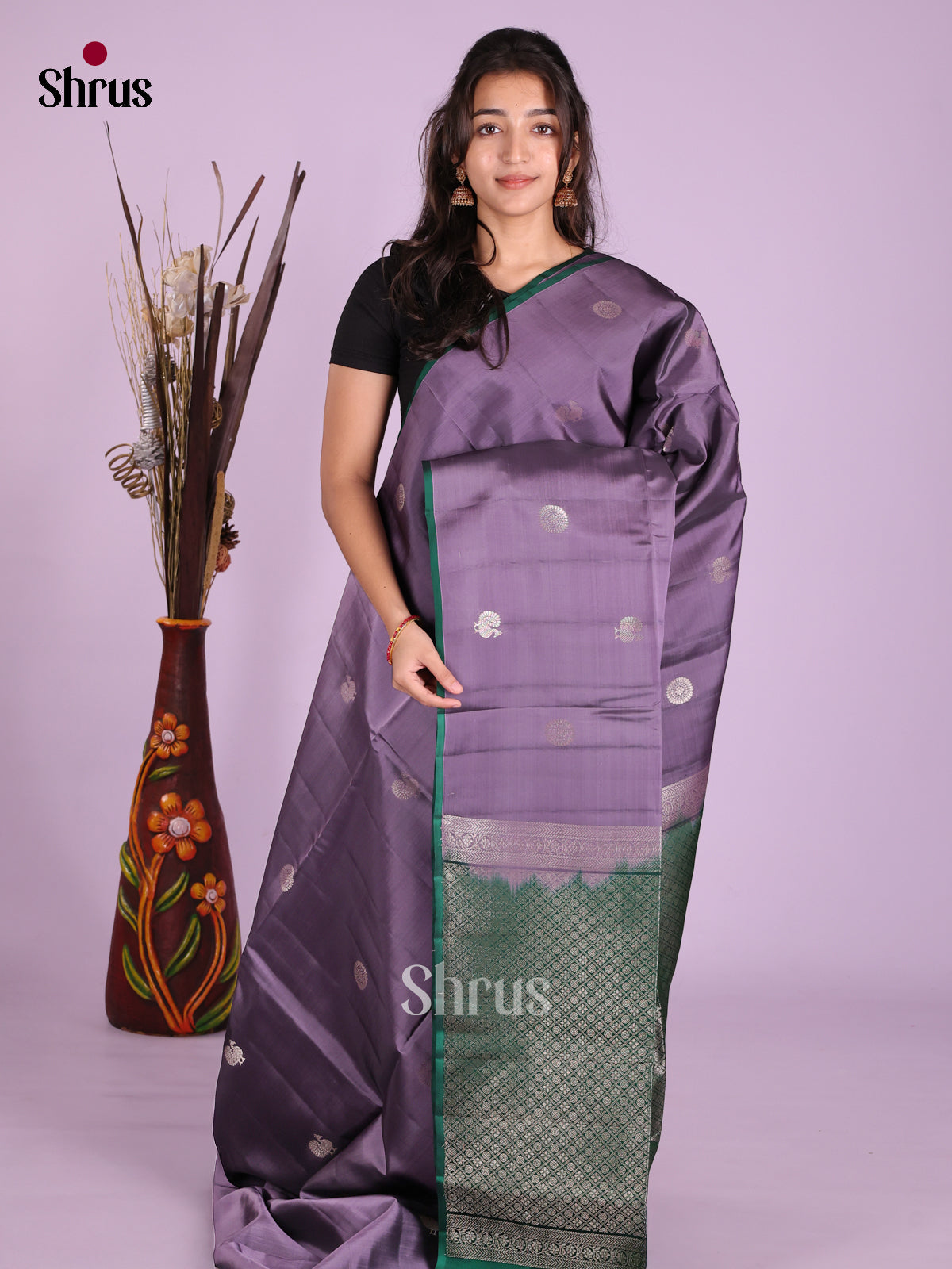 Mauve & Green- Softsilk-halfpure Saree