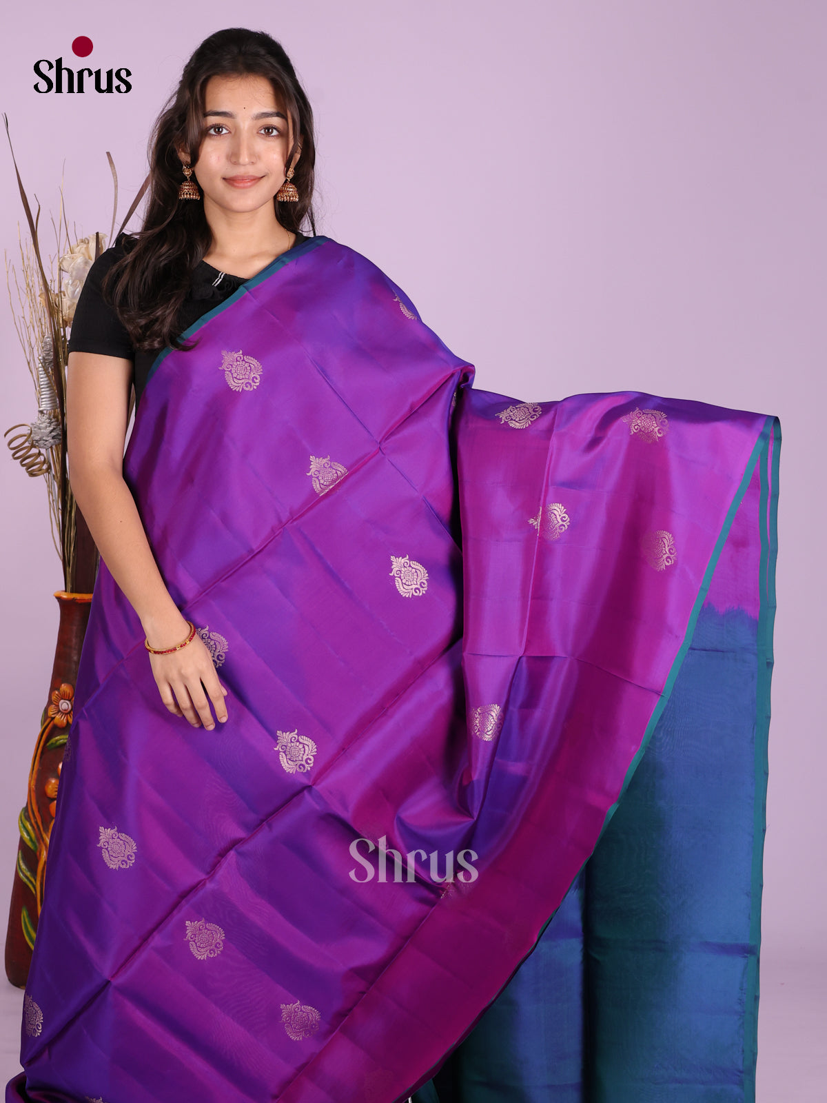 Purple & Blue - Softsilk-halfpure Saree