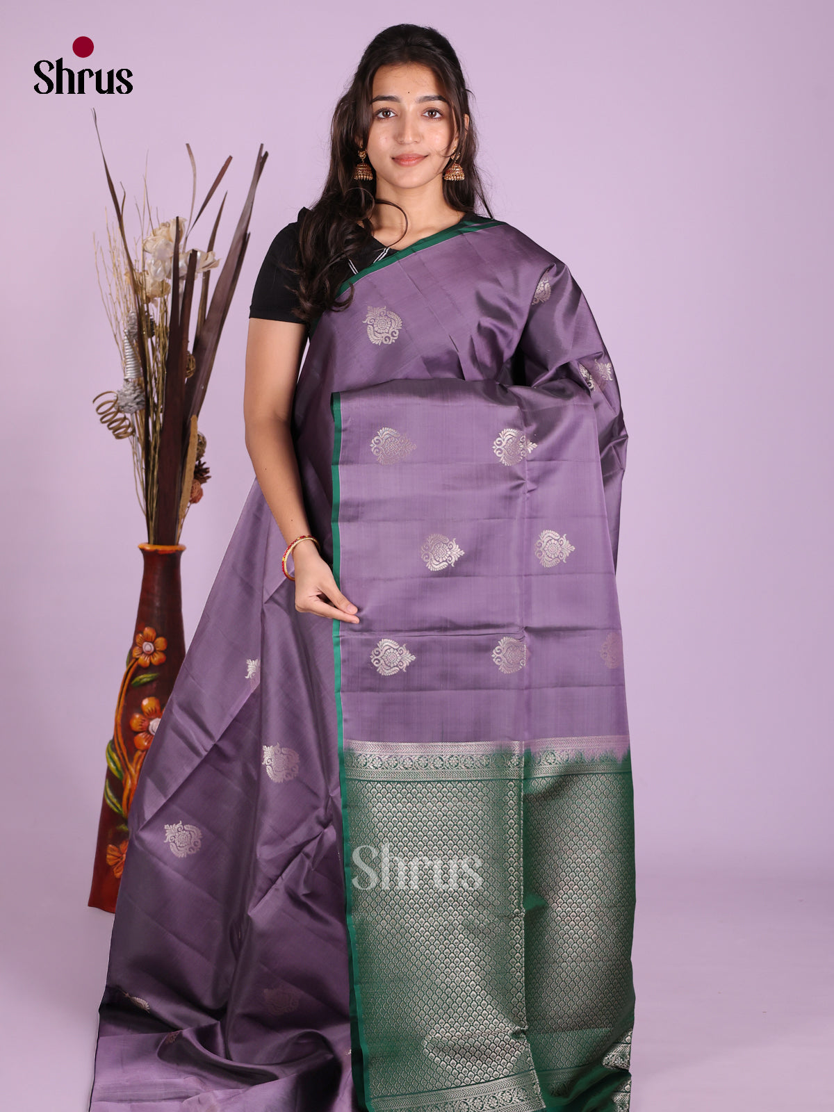 Mauve & Green - Softsilk-halfpure Saree