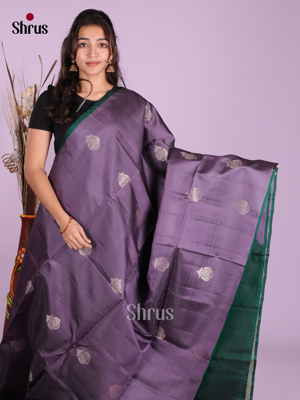 Mauve & Green - Softsilk-halfpure Saree