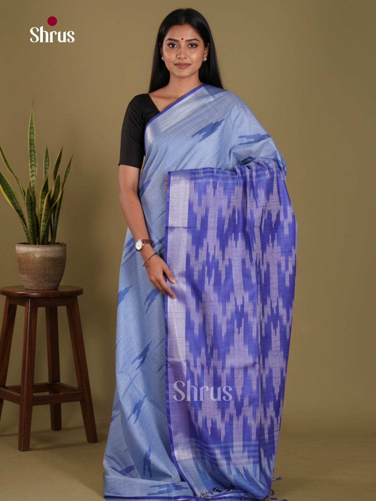 Blue - Semi Ikkat Saree