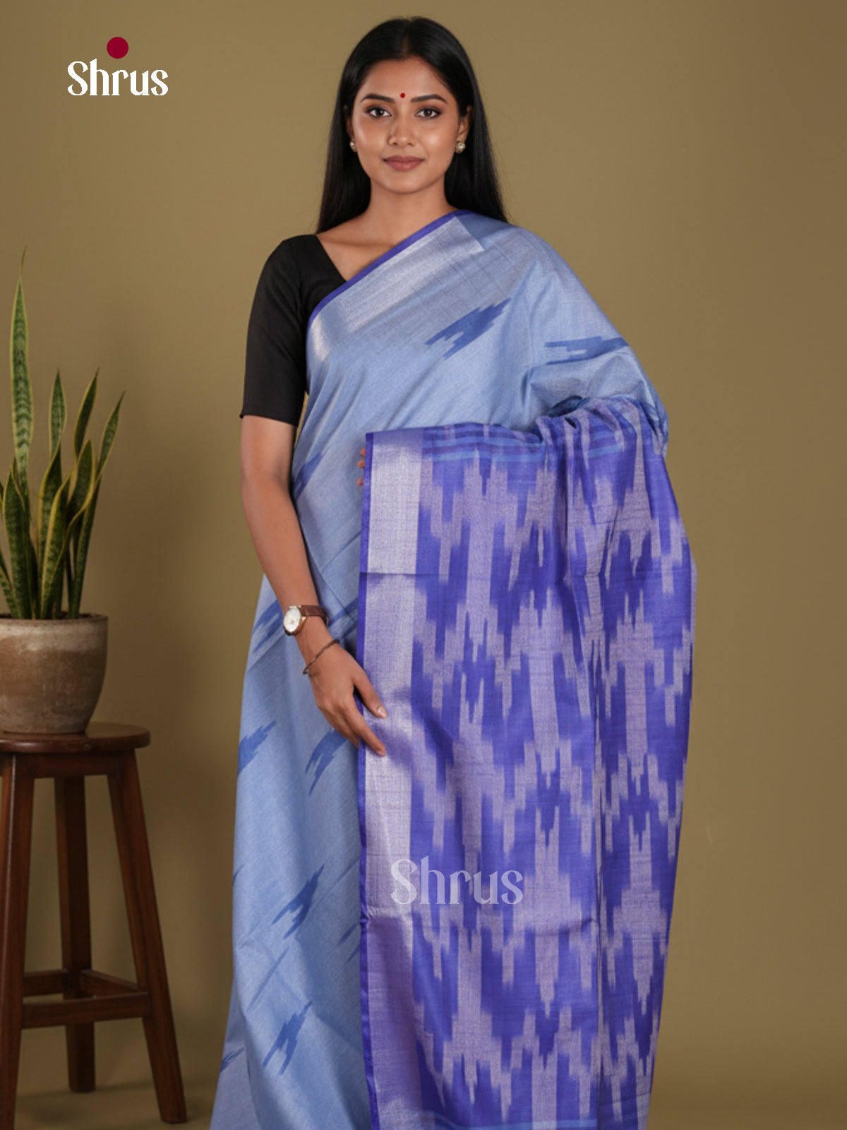 Blue - Semi Ikkat Saree