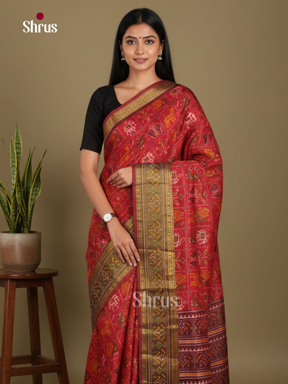 Red & Maroon - Semi Patola Saree - Shop on Shrus.com