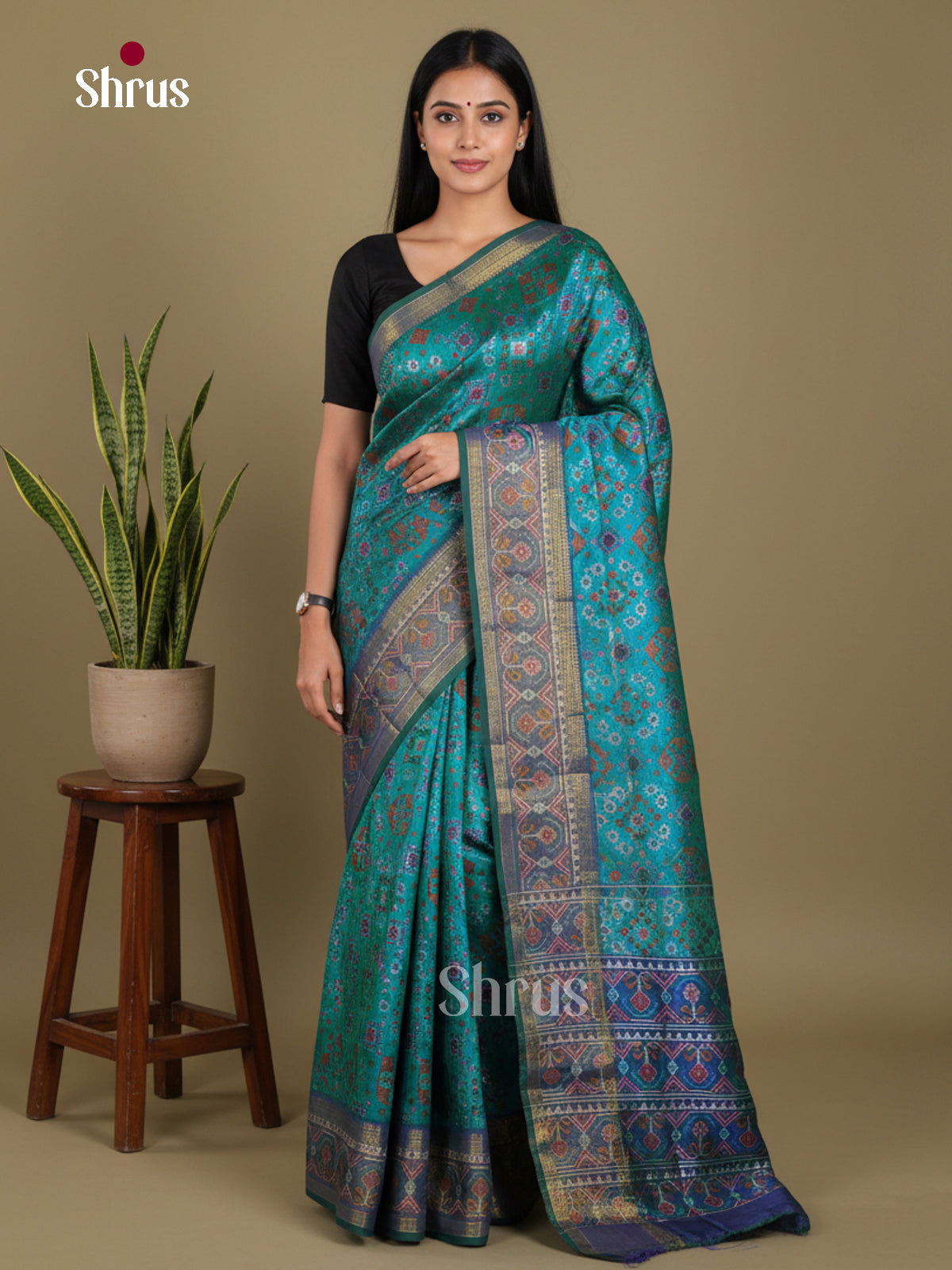 Teal & Blue - Semi Patola Saree